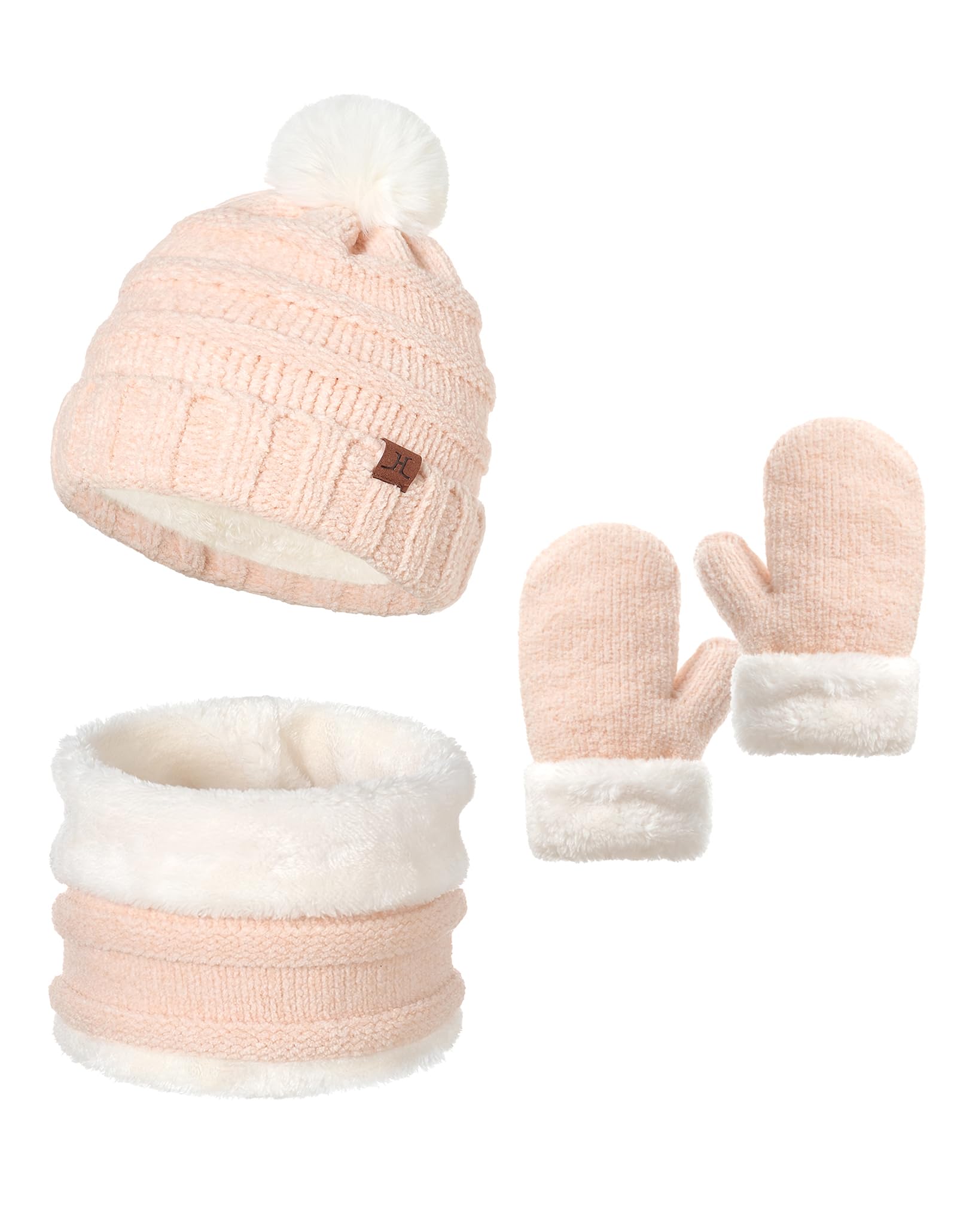 Toddler Hat Scarf And Glove Set Boy Girl Winter Pom Beanie Hat Neck Warmer Tube Mitten Gloves Ages 2-4 2t-4t 3-5 Fleece Lined