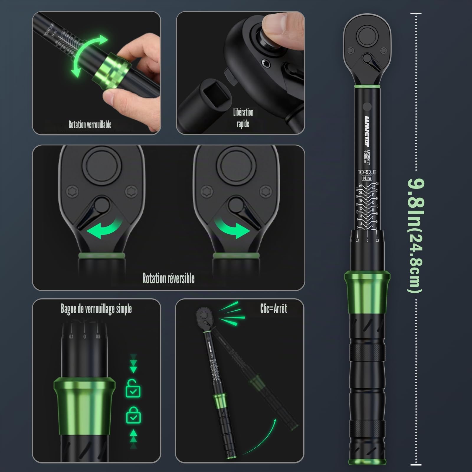 Clé dynamométrique 1/4" 1-25 NM 71 pièces pour vélo
