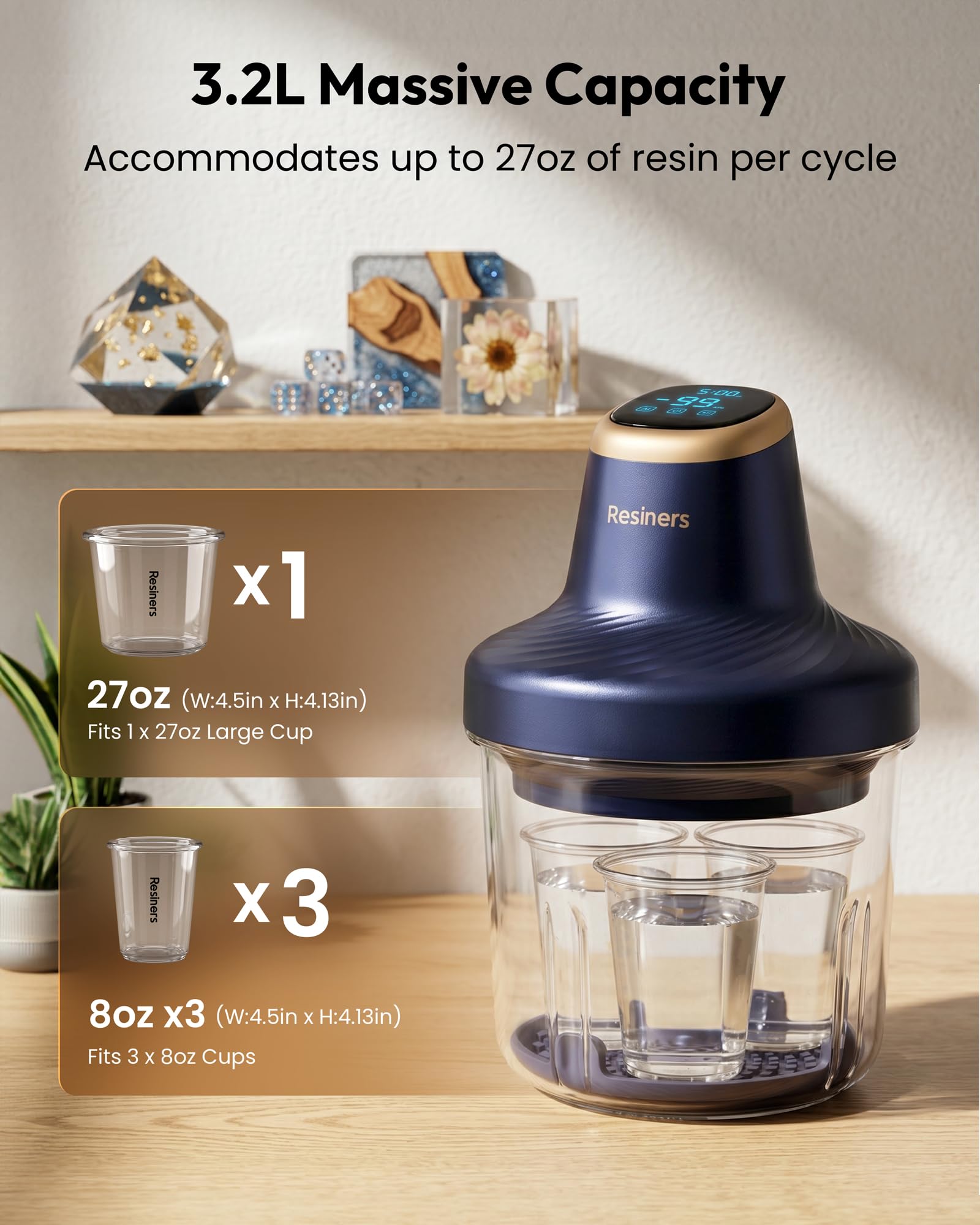 Resiners Airless Pro3 Machine à Éliminer les Bulles Résine, Chambre à Vide 99kPa (22L/min), Élimine 99% Bulles en 3 Min, 3.2L Grande Capacité pour Époxy, Résine UV, Silicone et Travaux de Joaillerie