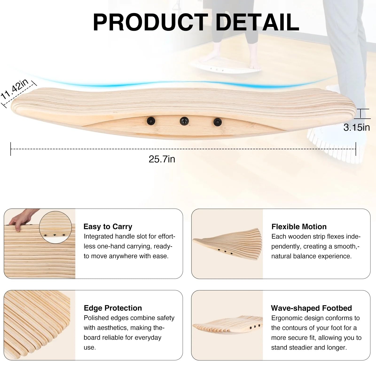 Tavola di Equilibrio Oscillante, Trave di Equilibrio in Legno per Allenamento della Forza del Core A 360°, per Il Surf E Lo Skateboard, Tavola Oscillante Antifatica per Scrivanie in Piedi