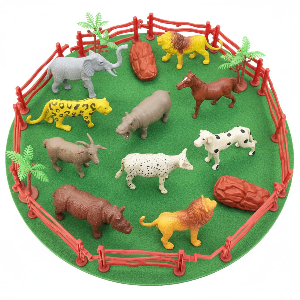 ZESTHOME Forest & Jungle Animal Toys Set for Kids | Lion, Tiger & Wild Zoo Animals with Trees, Fence & Stones – Educational Safari Playset for Boys & Girls | 17 Piece-image-20