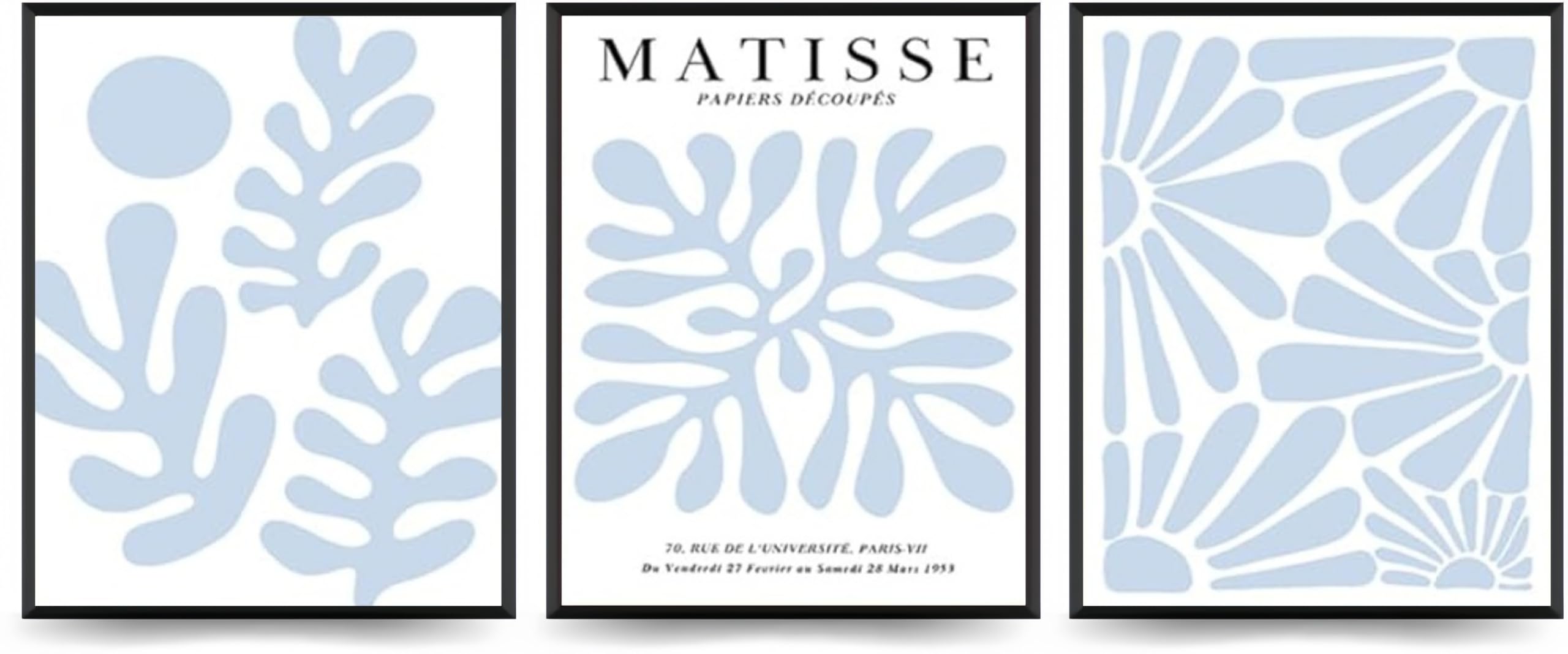 Linilioart Blue Matisse Wall Art Prints Set of 3 Abstract Canvas Wall Art Minimalist Neutral Modern Painting for Bedroom,Unframed (40x50cm)