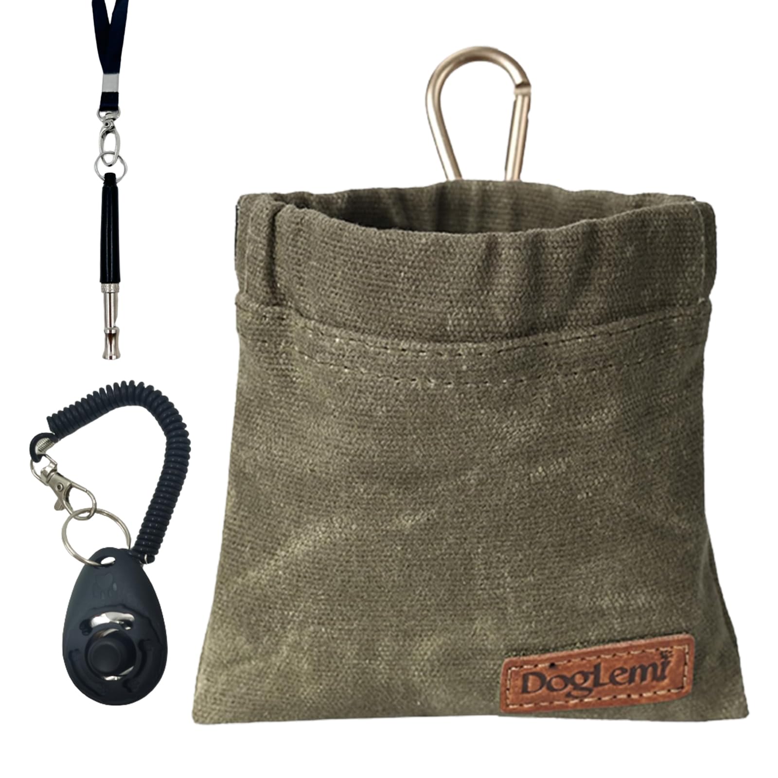 Duuclume Kit de entrenamiento para perros, bolsa de golosinas para cachorros con clicker para perros y silbato silencioso con cordón, bolsa de entrenamiento manos libres para perros, incluye