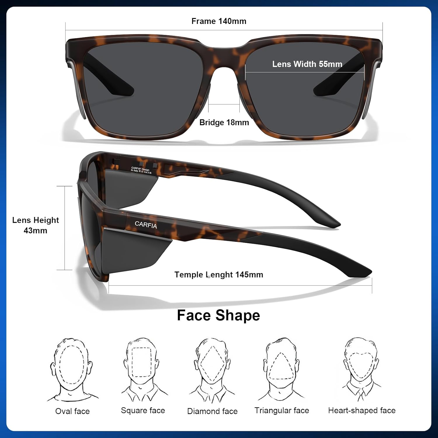 CARFIA Retro Casual Polarized Sunglasses For Men With Removable Side Shield, UV 400 ProtectionCA0921 - Image 7