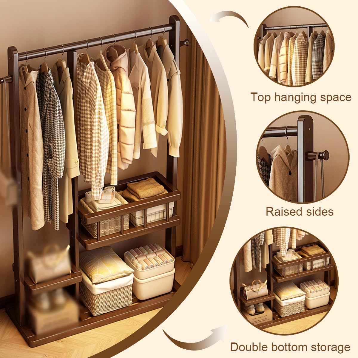 3-in-1 hall tree,coat tree freestanding heavy duty,solid wood,Multi-Purpose Home Organizer,for Coats, Hats, Handbags and Scarves, Entryway, Bedroom(69.7 * 13.7 * 35.4in)