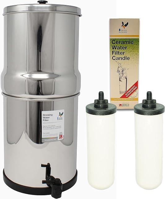 British Berkefeld, Doulton Gravity Water Filter System with 2 x Ultra Fluoride Removal Ceramic Drinking Water Filter Cartridges (8.5L Capacity)
