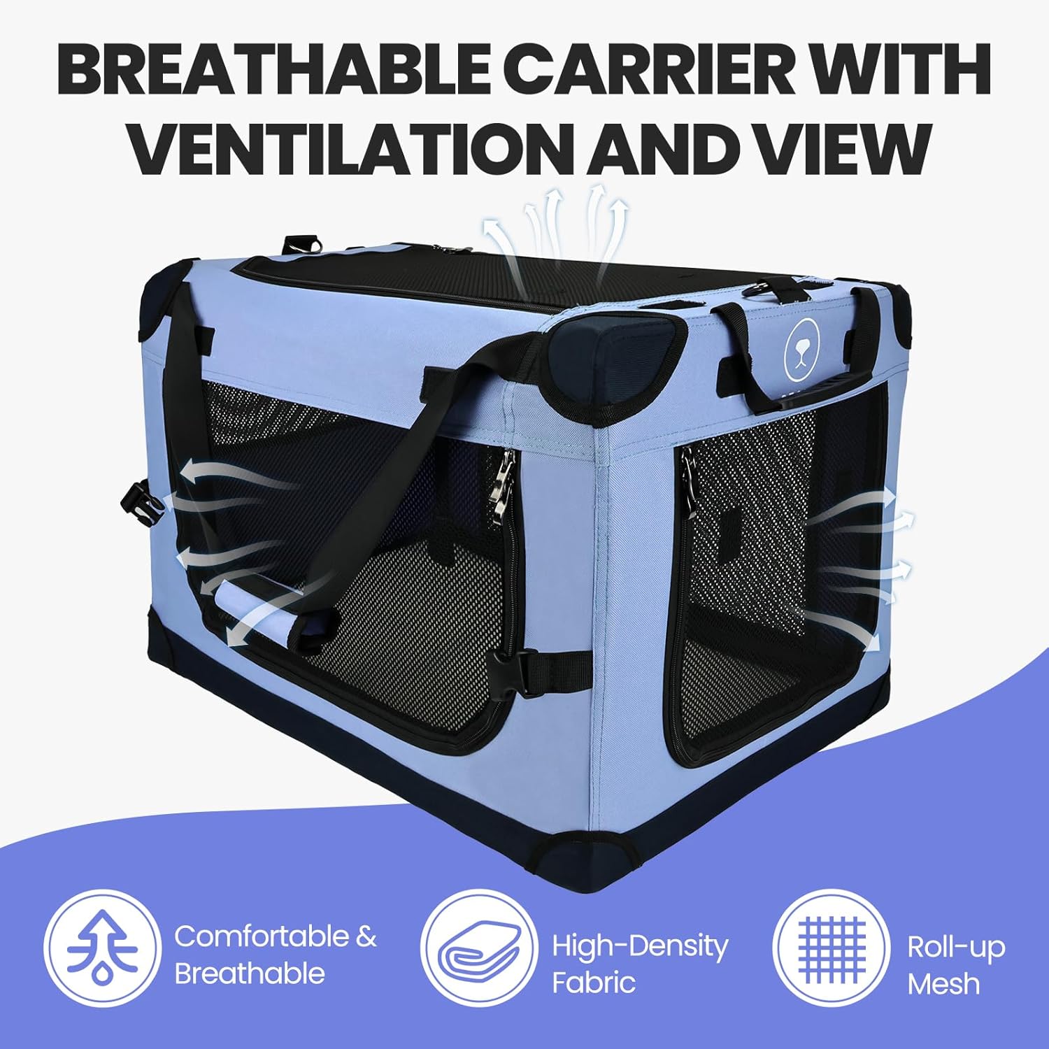 PEGIC Large Cat Carrier for Car Travel, Soft Sided Collapsible Pet Carrier for Outdoor and Indoor Uses, Roomy Extra Large Carrier for 2 Kittens, Large Cat or Puppies up to 50lbs (Blue)