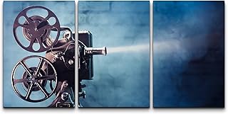 wall26 Canvas Print Wall Art Set Retro Vintage Hollywood Film Projector & Smoke American Cultural Photography Modern Art Chic Multicolor Ultra for Living Room, Bedroom, Office - 16"x24"x3 Panels