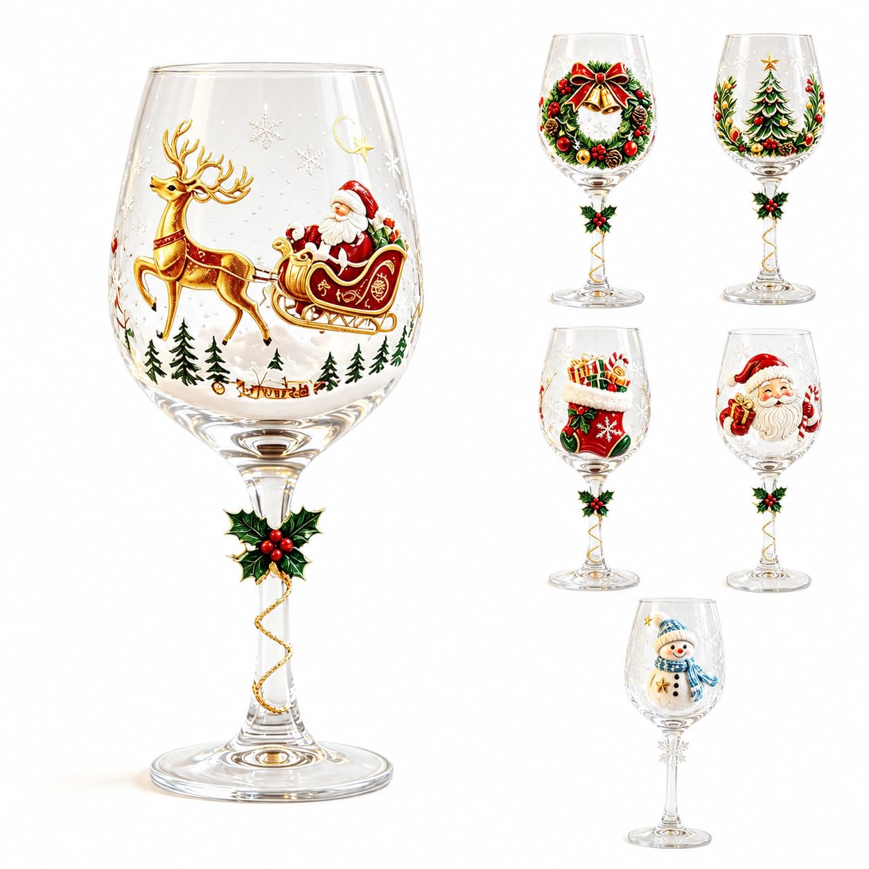 RTEuiy Christmas Wine Glasses Pattern Goblet, Holiday Decor Drinking Glass