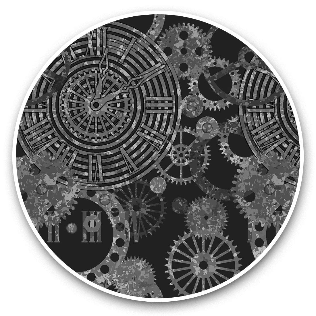 Destination Vinyl Ltd Bw Steampunk Gears Pattern Clockwork 43594 Vinyl Stickers (Set Of 2) 15Cm (Bw) - Steampunk Gears Pattern Clockwork Laptop Tablet Luggage Scrapbook #43594