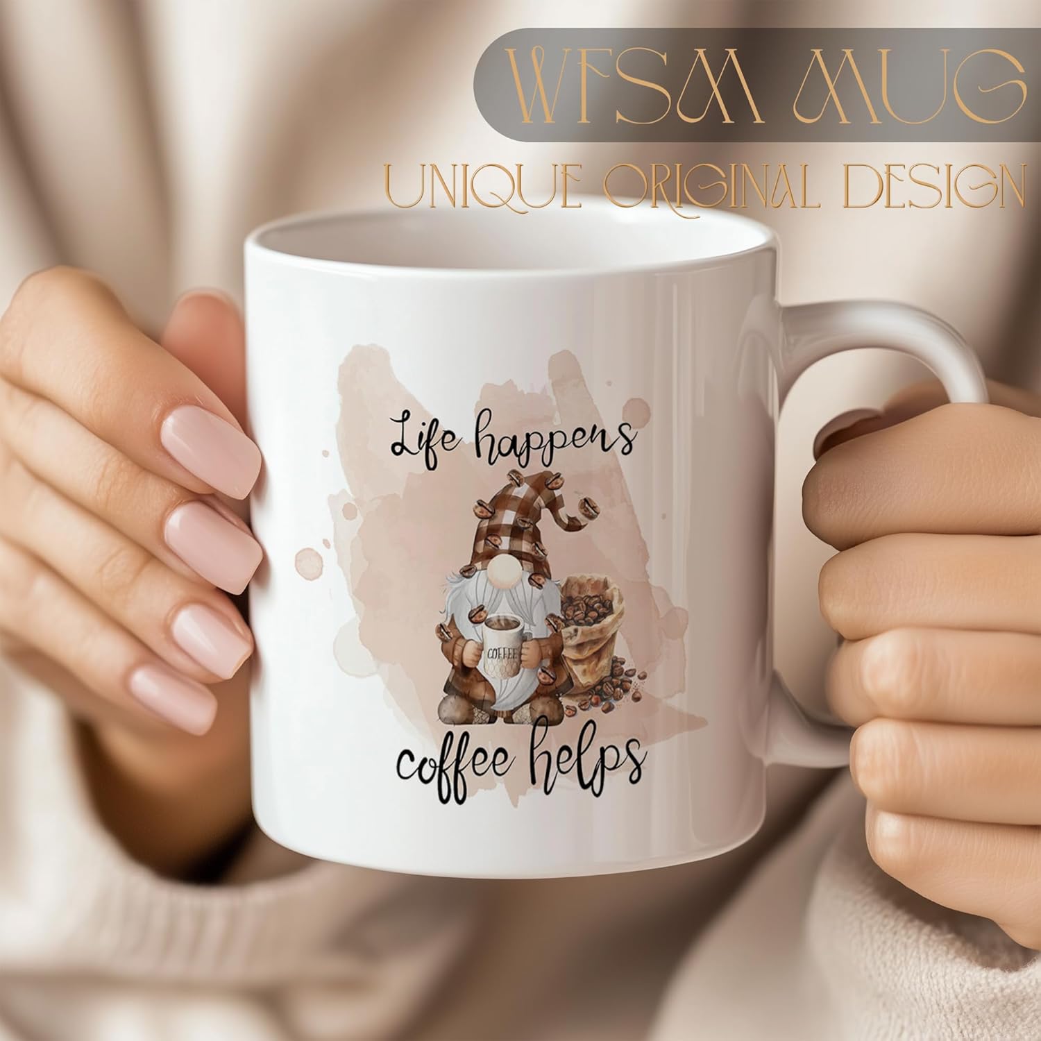 Funny Gnome Mug, Life Happens Coffee Helps Funny Ceramic Mugs, Gifts for Coffer Lovers Caffeine Enthusiast, Gnome Gifts for Women Tea Mug 11oz - Image 3