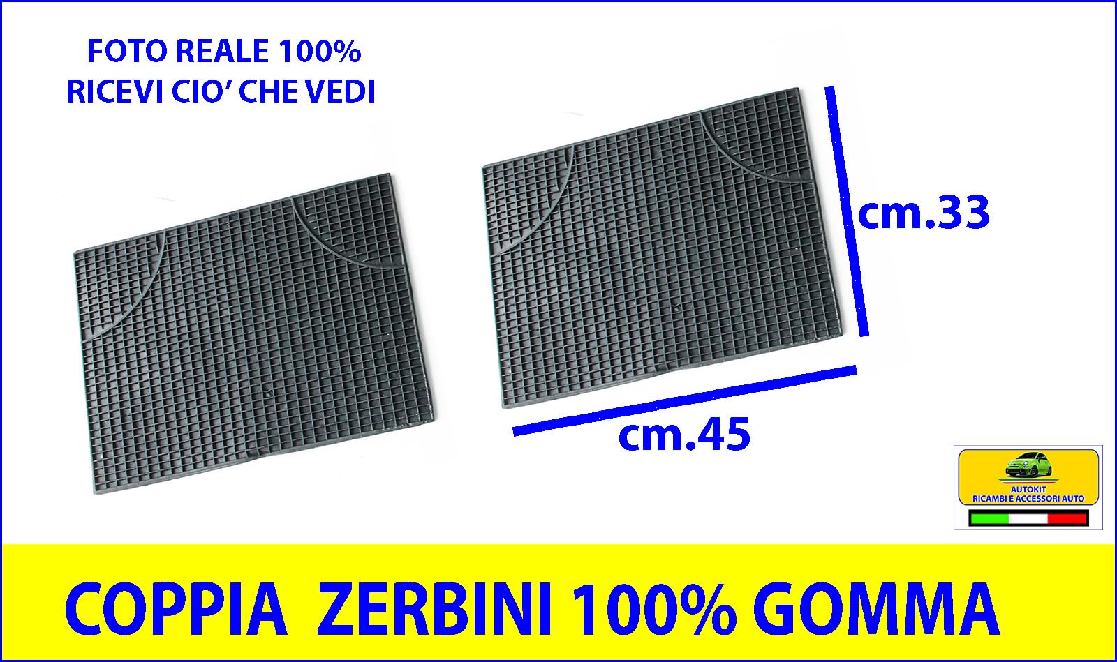 COPPIA TAPPETINI PER AUTO 100% GOMMA ZERBINI UNIVERSALI ANTISCIVOLO SALVA TAPPETI - GM26011