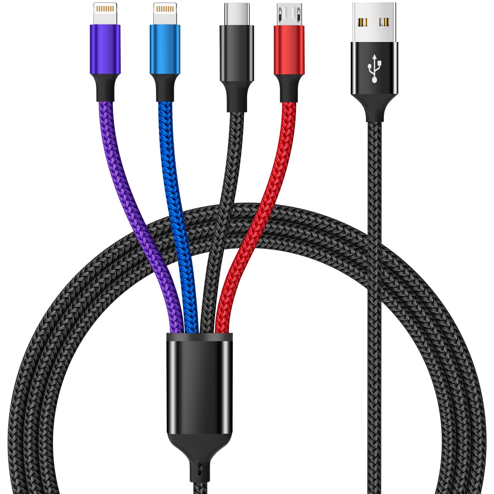 Doppio cavo di ricarica IP 4 in 1 multi [1 confezione da 1,5 m), cavo di ricarica 4 in 1 in nylon, caricabatterie multi per tutti i dispositivi con porta IP/tipo C/tipo C/micro, compatibile con la