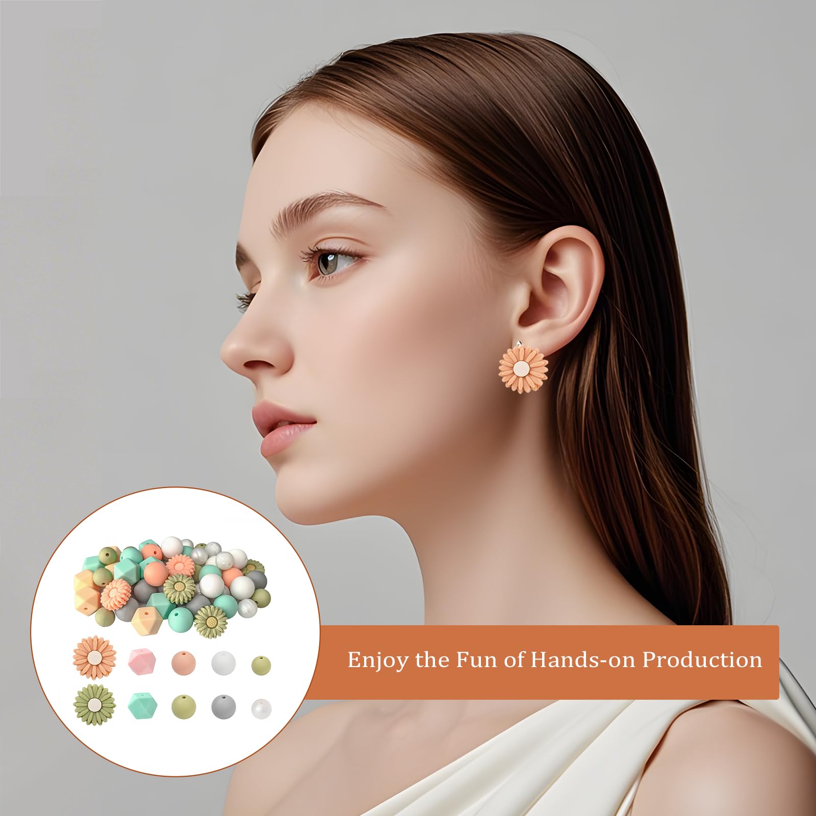 TASSFROO Perline In Silicone Fiore Margherita - Set 56 Pezzi Per Braccialetti E Gioielli