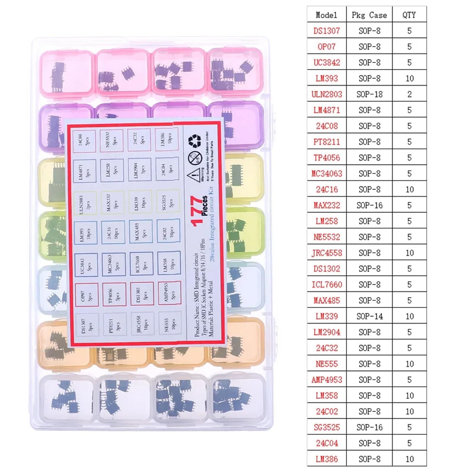 Assortimento di chip for circuiti integrati IC serie 74HCXX 74LSXX CD4000 Set di prese logiche comuni(DS1307-LM386 SMD)