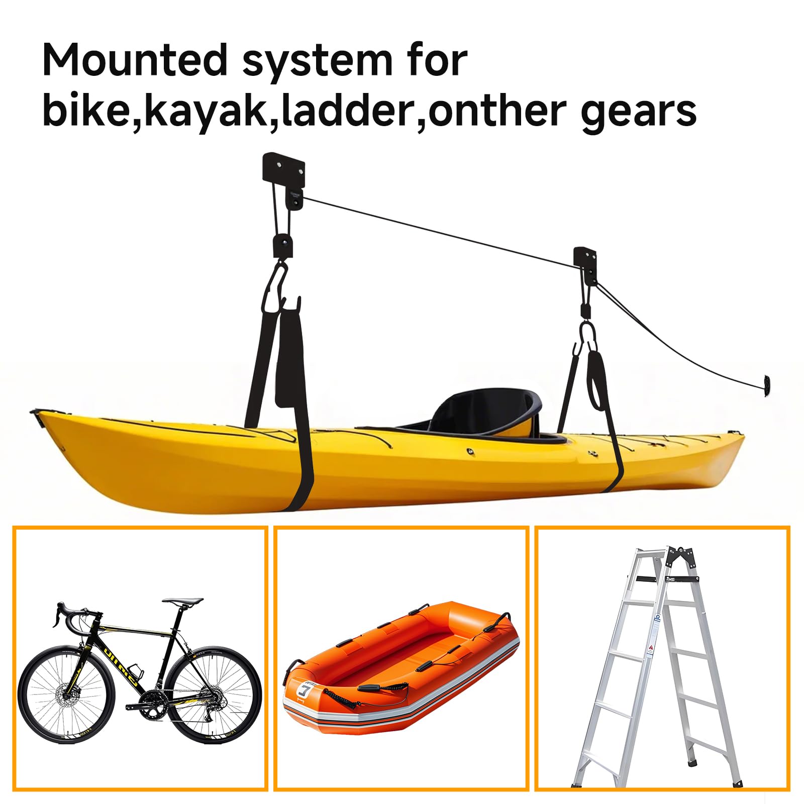 Hoteche Suspension pour kayak | Accessoires de kayak avec corde de 16 m | Support de plafond pour canoës et vélos | Charge maximale 57 kg