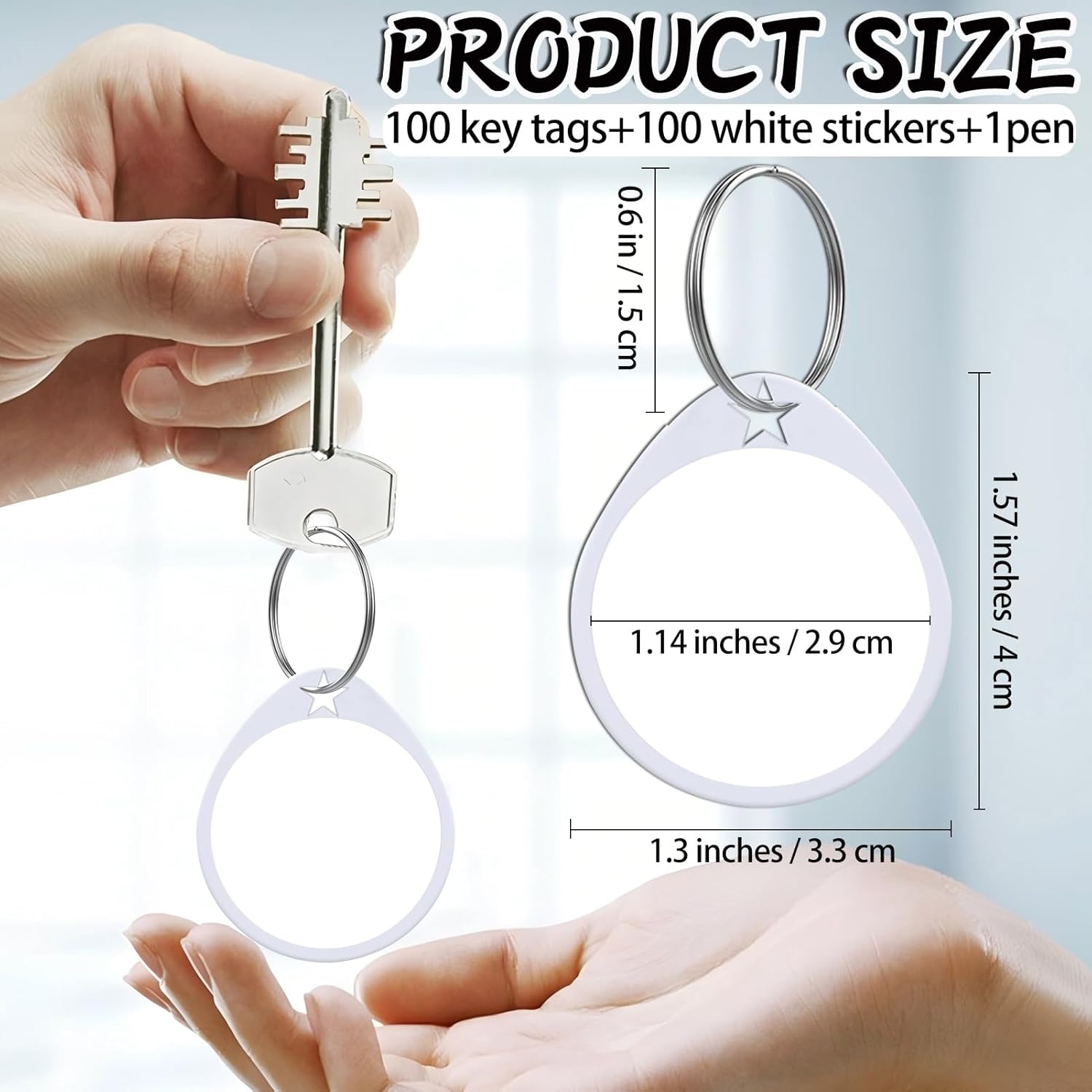 1.57 Inch Plastic Key Tags Round White Item Identifiers with Blank Paper Label Stickers and Pen, Metal Split Ring Tags Ideal for Home,Office and Rental Management Use,100 Pack - Image 2