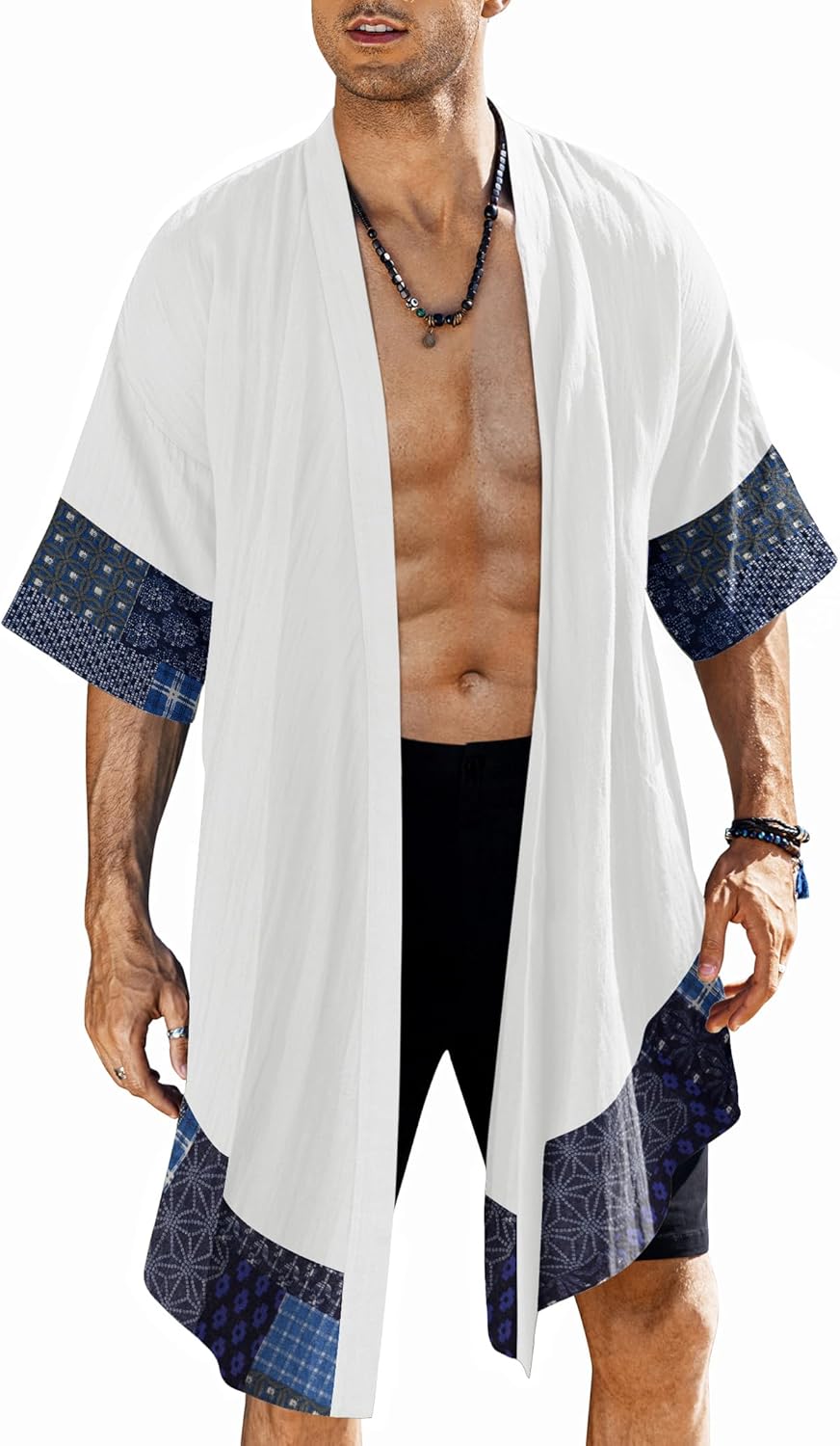 COOFANDY Men's Ruffle Shawl Collar Lightweight Cardigan Long Kimono Jackets Open Front Drape Cape Coat