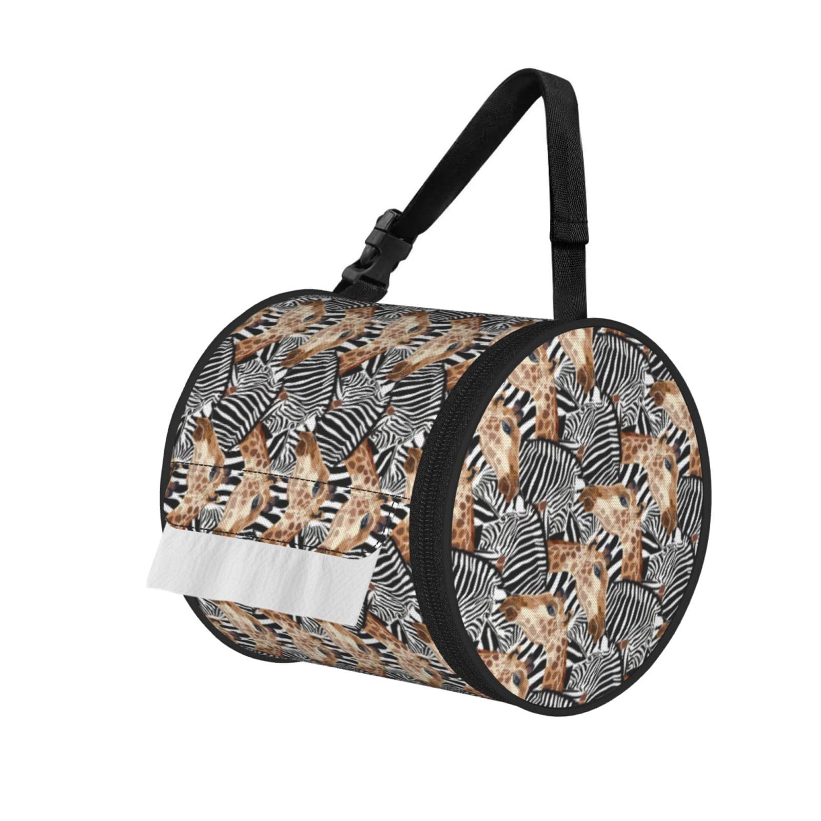 Zebra and Giraffe Printed Roll Paper Carrier Bag, Foldable Oxford Cloth Tissue Case for Camping Hiking Backpack