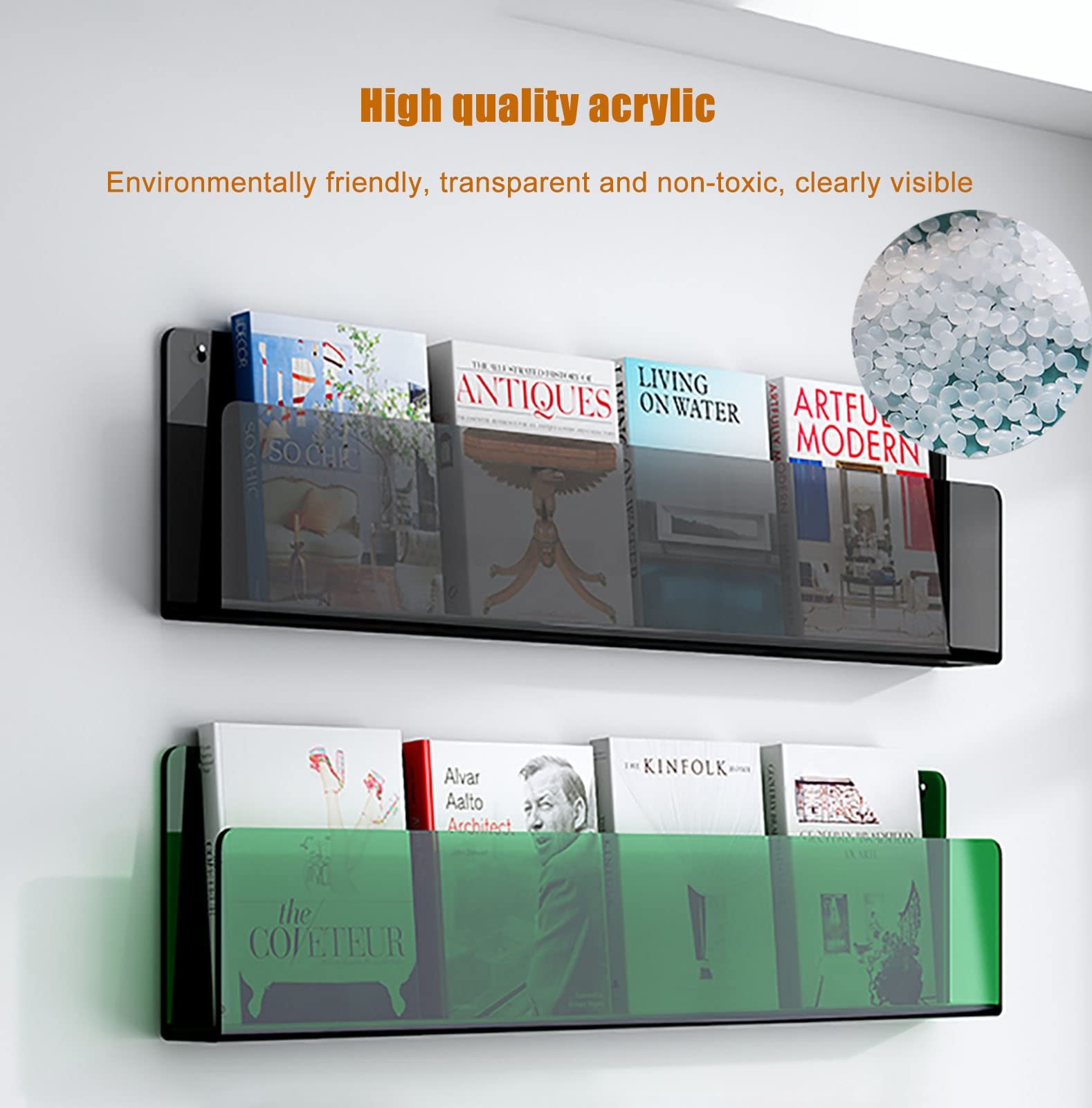 Portadocumenti da parete, porta riviste in acrilico per brochure/letteratura/libri, organizer per cartelle sospese, organizer per documenti da parete, grigio, verde (verde, lunghezza 60 cm/23,6")