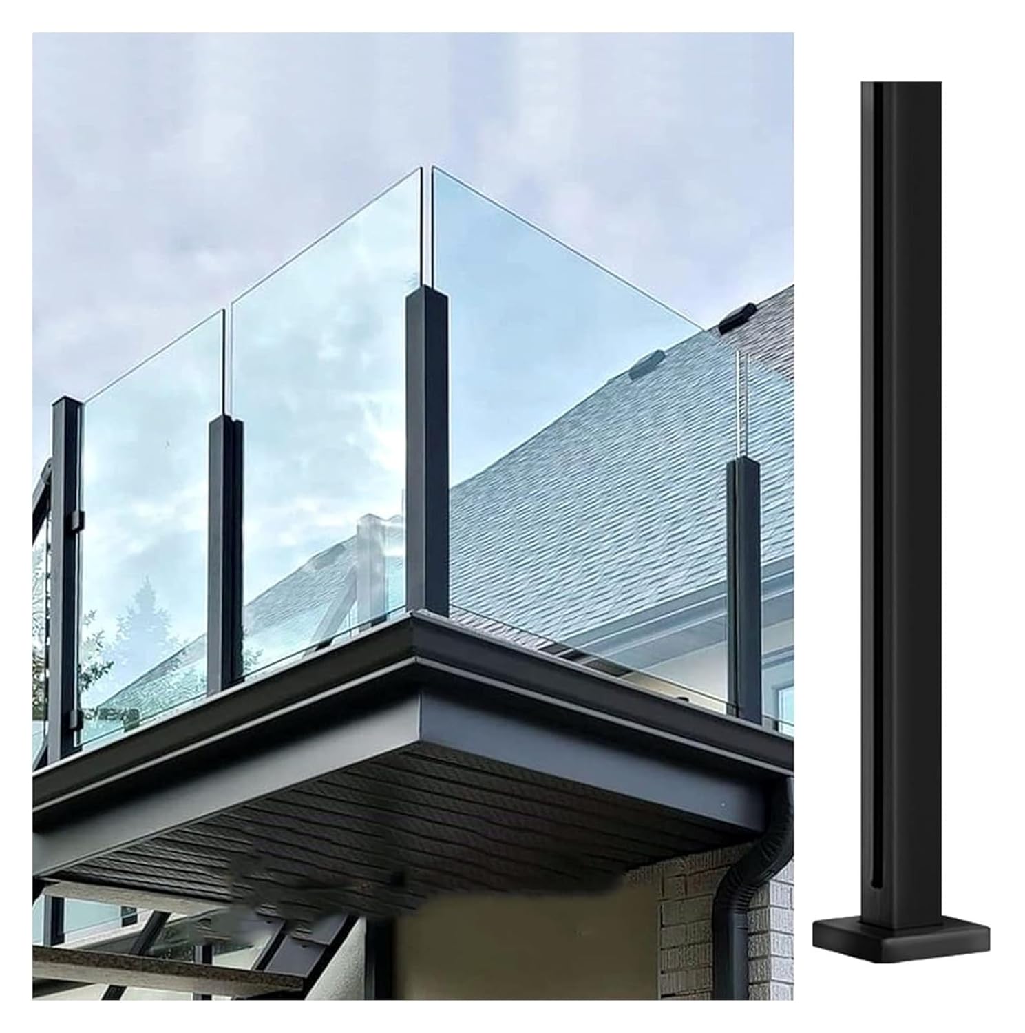 304 Stainless Steel Glass Balustrade Post Clamp for Stairs, Swimming Pools, Patio & Balcony – No-Drill Installation 10mm-12mm Panels, Black Finish, Square Railing(Height75cm/29.5in)