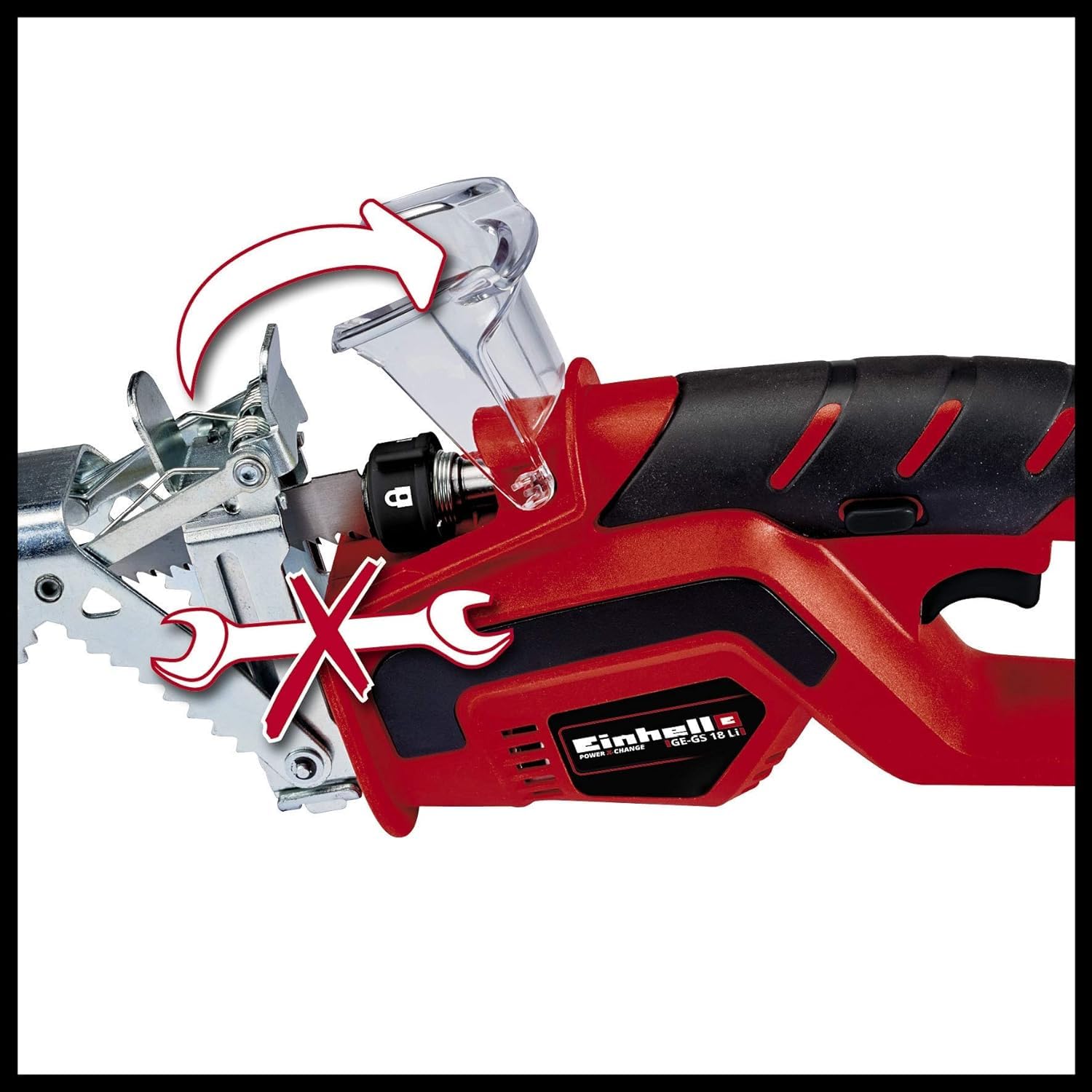 Einhell Akku-Astsäge GE-GS 18 Li – Solo Power X-Change (18 V, Sägeblattlänge 150 mm Qualitäts-Sägeblatt, werkzeugloser Sägeblattwechsel, abnehmbarer Astbügel, ohne Akku)