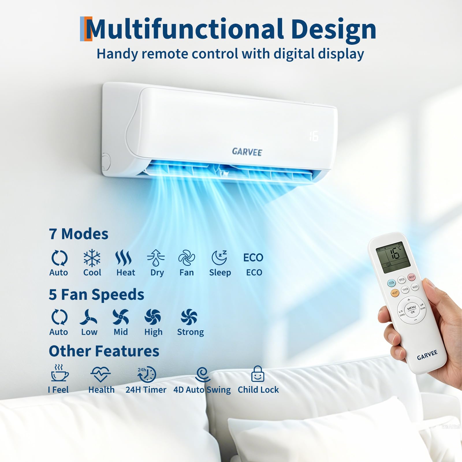 Klimaanlage Split, Kühlung und Heizung, 24000 Btu Split Klimaanlage, Inverter Klimagerät, Wifi & App Klimaanlage Wandmontage, Sehr Leise, Timerfunktion, R32 Kältemittel, Energieeinsparung, bis 120qm