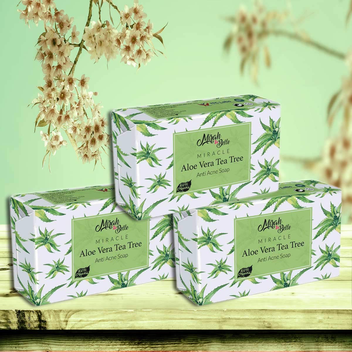 Mirah Belle - Aloe Vera - Tea Tree Anti Acne Soap Bar (Pack of 3) - Best for Acne, Pimples, Dark Spots, Infection Prone Skin - Natural and Handmade Soap - Sulfate and Paraben Free - 375 gms