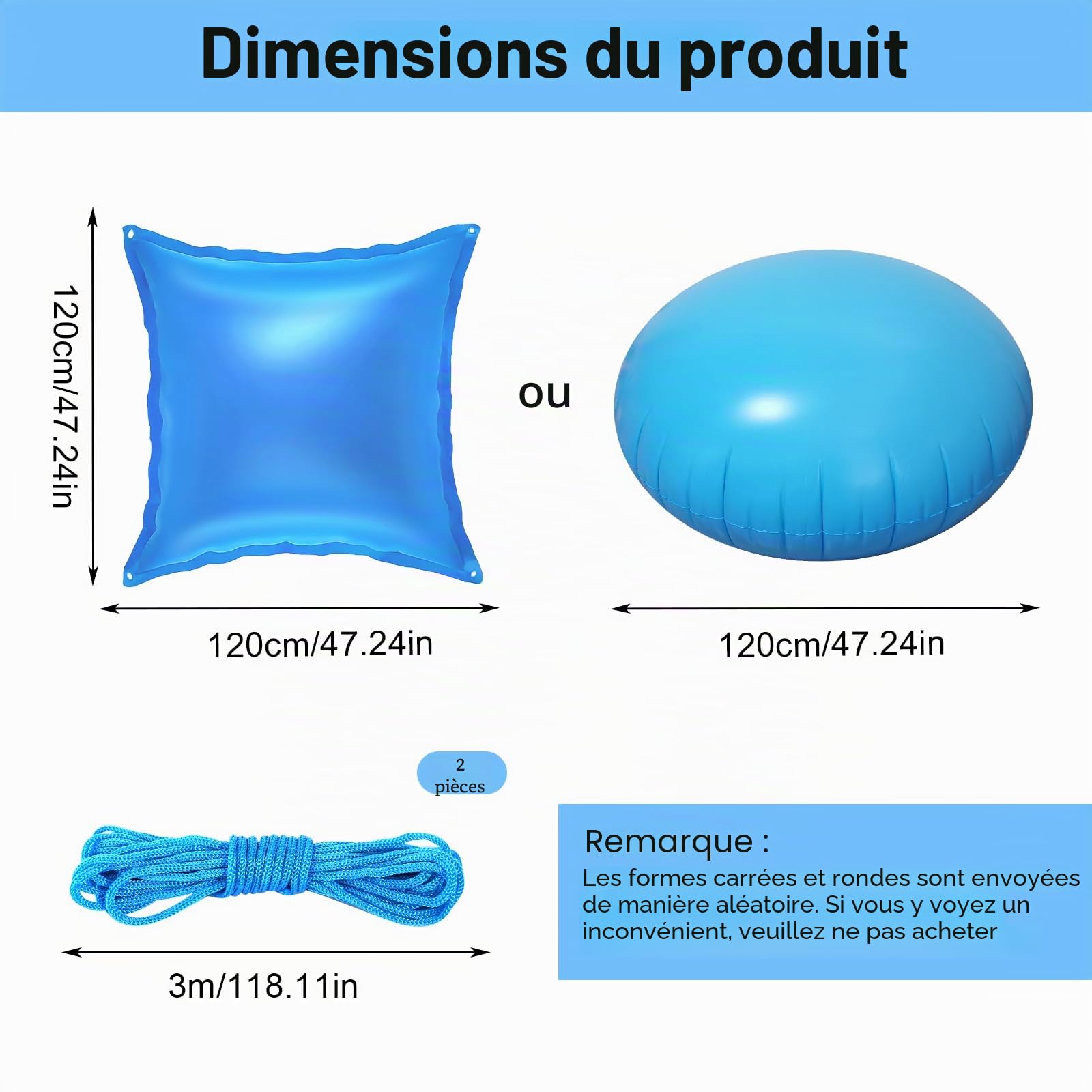Coussin de piscine - Rectangulaire - 120 x 120 cm - Pour couverture de piscine - Résistant à l'hiver