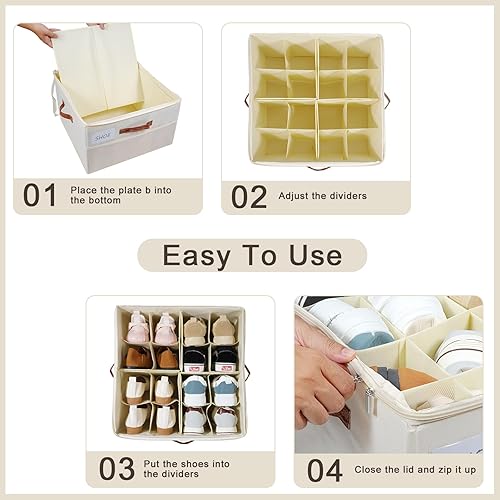 Miniatura 7 de Organizador de zapatos para armario, caja de almacenamiento de zapatos, caja de zapatos plegable con divisores ajustables y cubierta transparente,