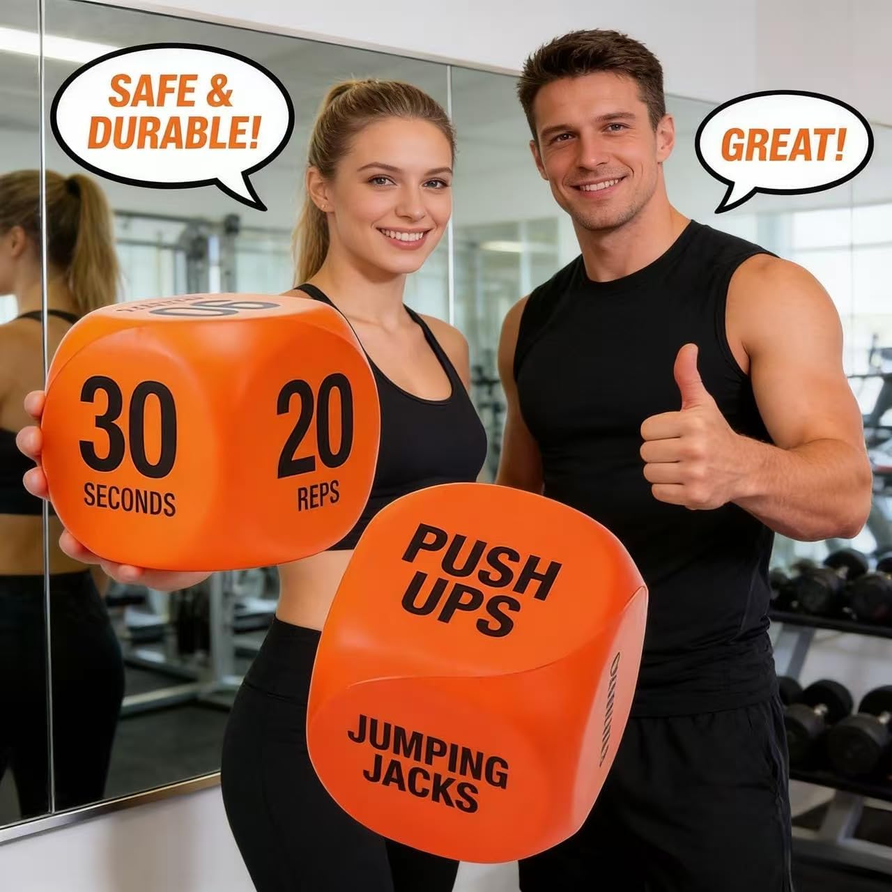 Exercise Dice Set - 2-Piece Workout Dice for Strength Training, Home Gym, Office & Travel Fitness Equipment for Adults and Teens (Orange)