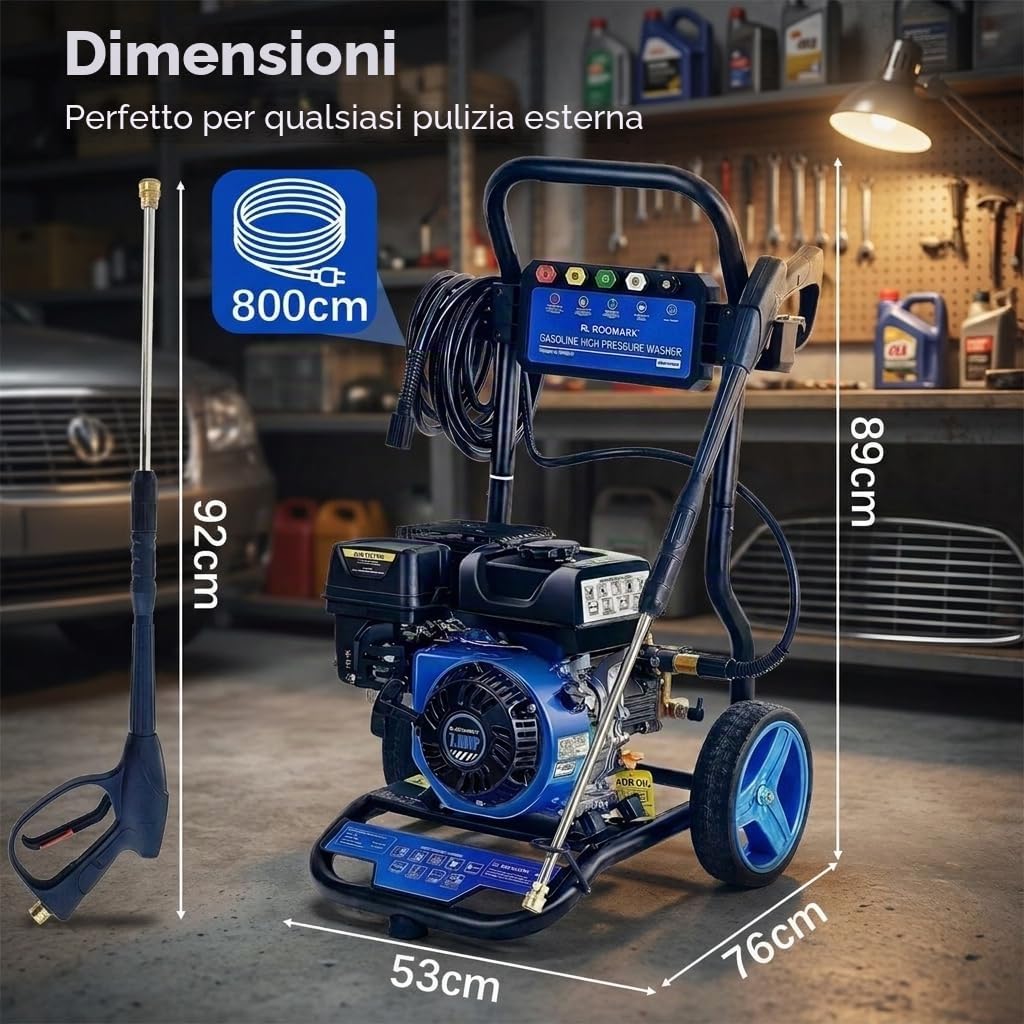 Idropulitrice professionale,max.248 bar pressione di lavoro, 590L/h, 210cc Gas Idropulitrice ad alta pressione commerciale con 8M Tubo flessibile & 5 ugelli,per giardino,cortile,veicolo