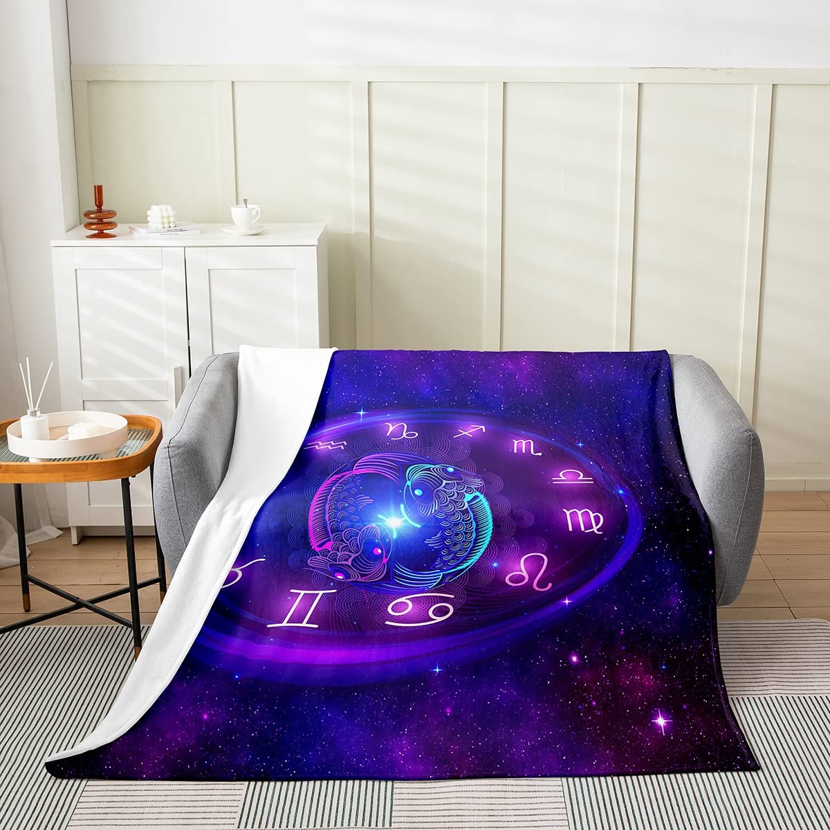 Coperta in flanella con motivo a onde blu e montagna, per bambini, regalo di Natale, per bambini, in poliestere, leggero, per divano, dimensioni doppie (150 x 199 pollici