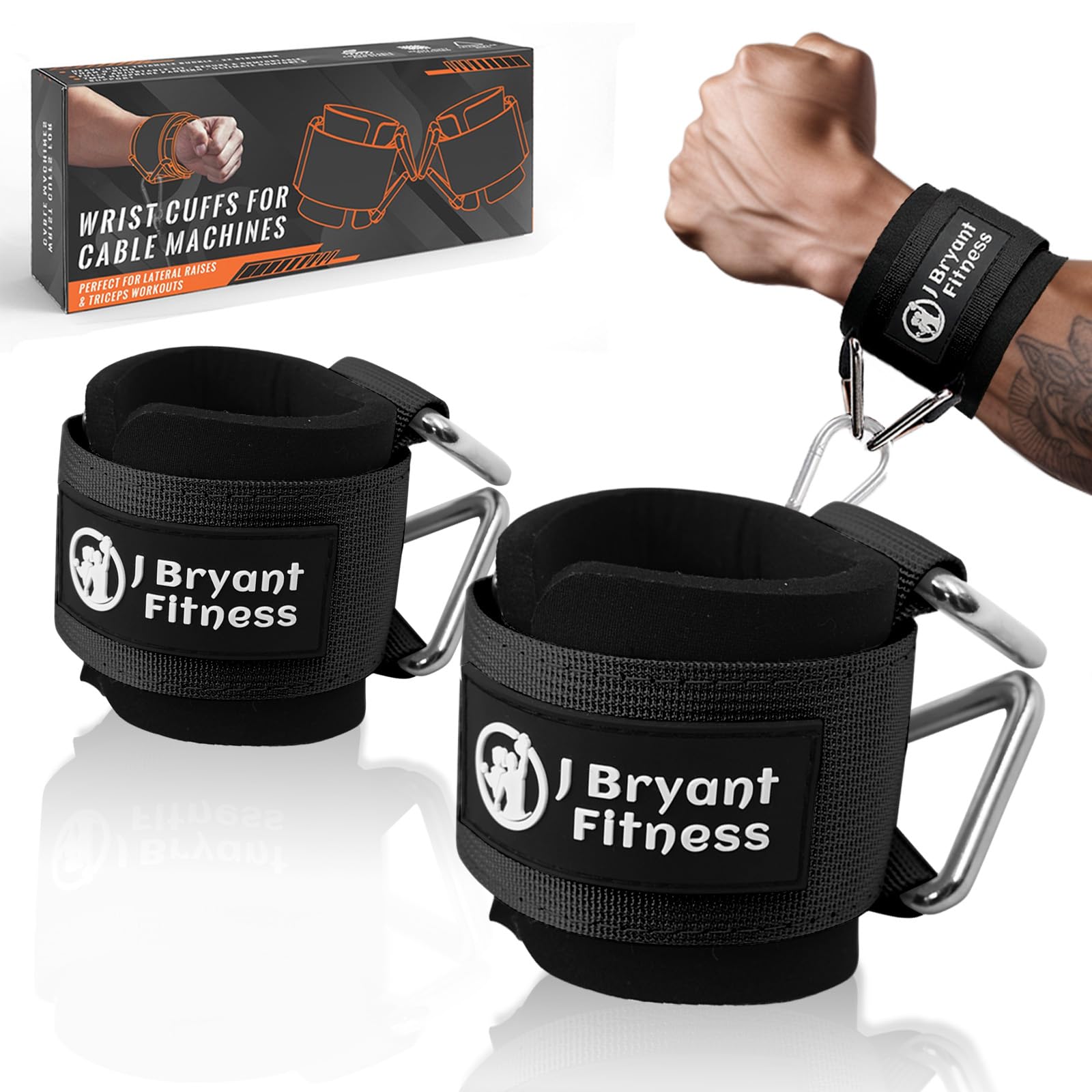 J Bryant Neoprene Padded Wrist Straps with Adjustable Triangular Hook&Loop and Secure Cuff Design for Cable Machines Workouts Strength Training
