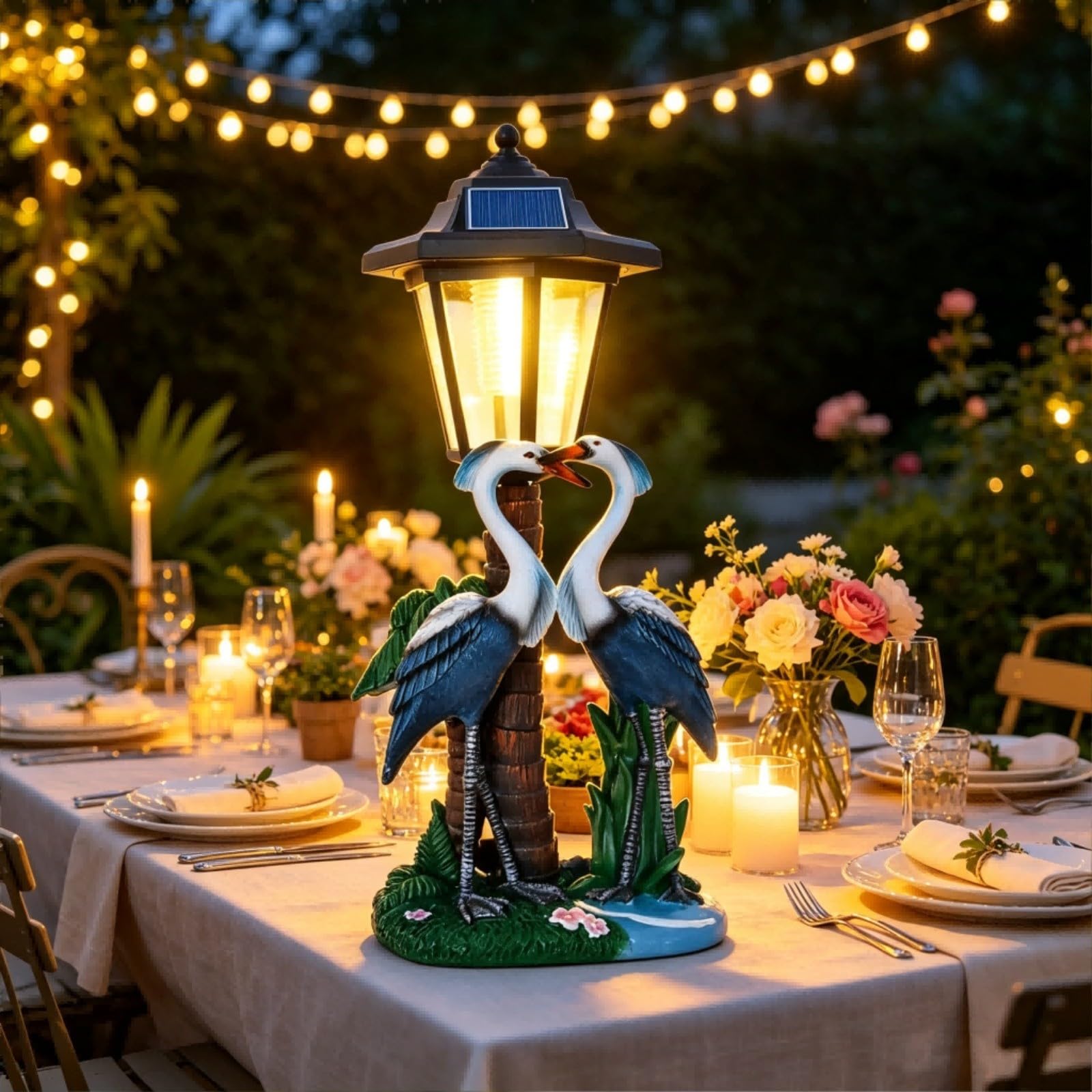 Statuetta a forma di uccellino solare impermeabile, statua in resina con luce notturna per giardino, prato, cortile, decorazione esterna