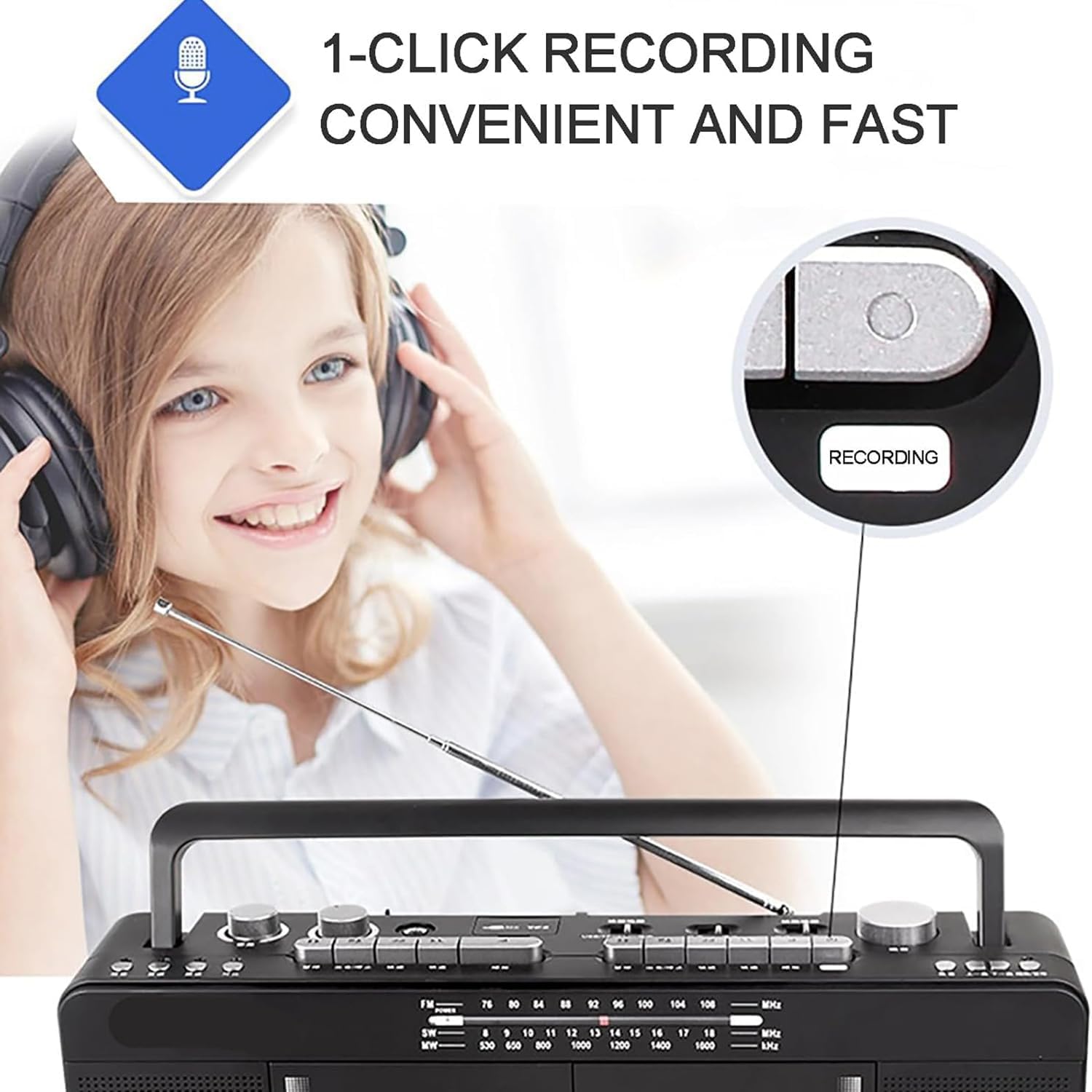Podwójny magnetofon kasetowy - radio AM/FM/SW z odtwarzaniem MP3/USB/TF i nagrywaniem jednym dotknięciem, przenośny system transkrypcji audio