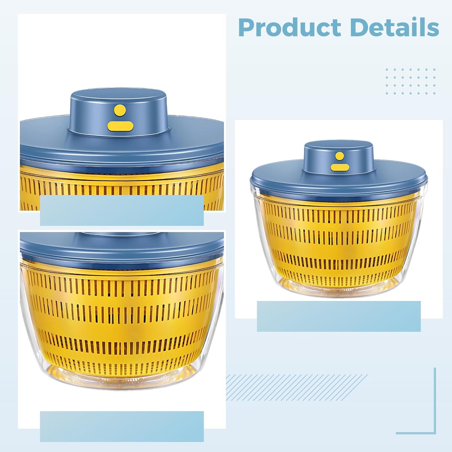 Salad Spinner With Electric Drying, Usb Rapid Recharge, Rotating Vegetable And Fruit Cleaner, Clear Pet And Safe Abs Construction, Kitchen Necessity