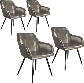 tectake 800878 Cuatro sillas de Comedor tapizadas en Piel sintética, Juego de sillas Elegantes para el salón, Sillones para la Cocina, Muebles de Interior (Gris Oscuro-Negro)