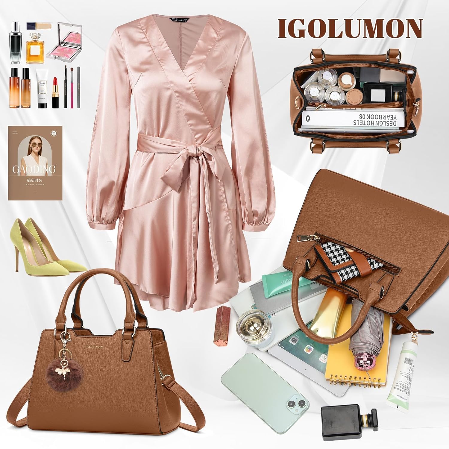 IGOLUMON Bolsos de Mano Piel para Mujer para Universitarias Trabajo Bolso Bandolera Universidad Marca Bolsa Outlet Marca Tote Bag Negro Marrón
