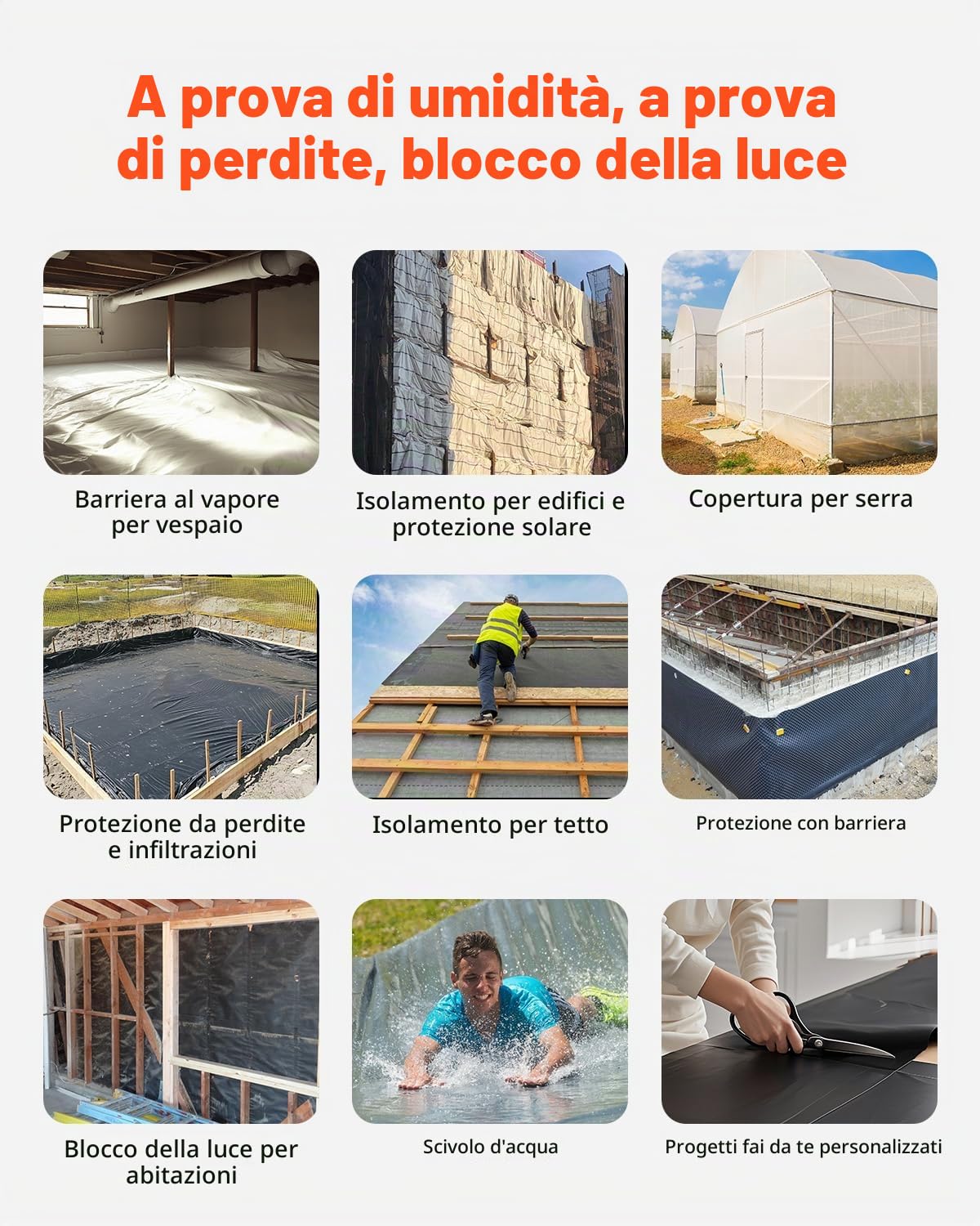 VEVOR Telo di Plastica 0,15 mm, 3,05 m x 30,48 m Barriera al Vapore per Intercapedine, Telo in Polietilene per Giardino ad Alta Resistenza, Telo per Fornitura di Plastica Agricola Nero e Bianco
