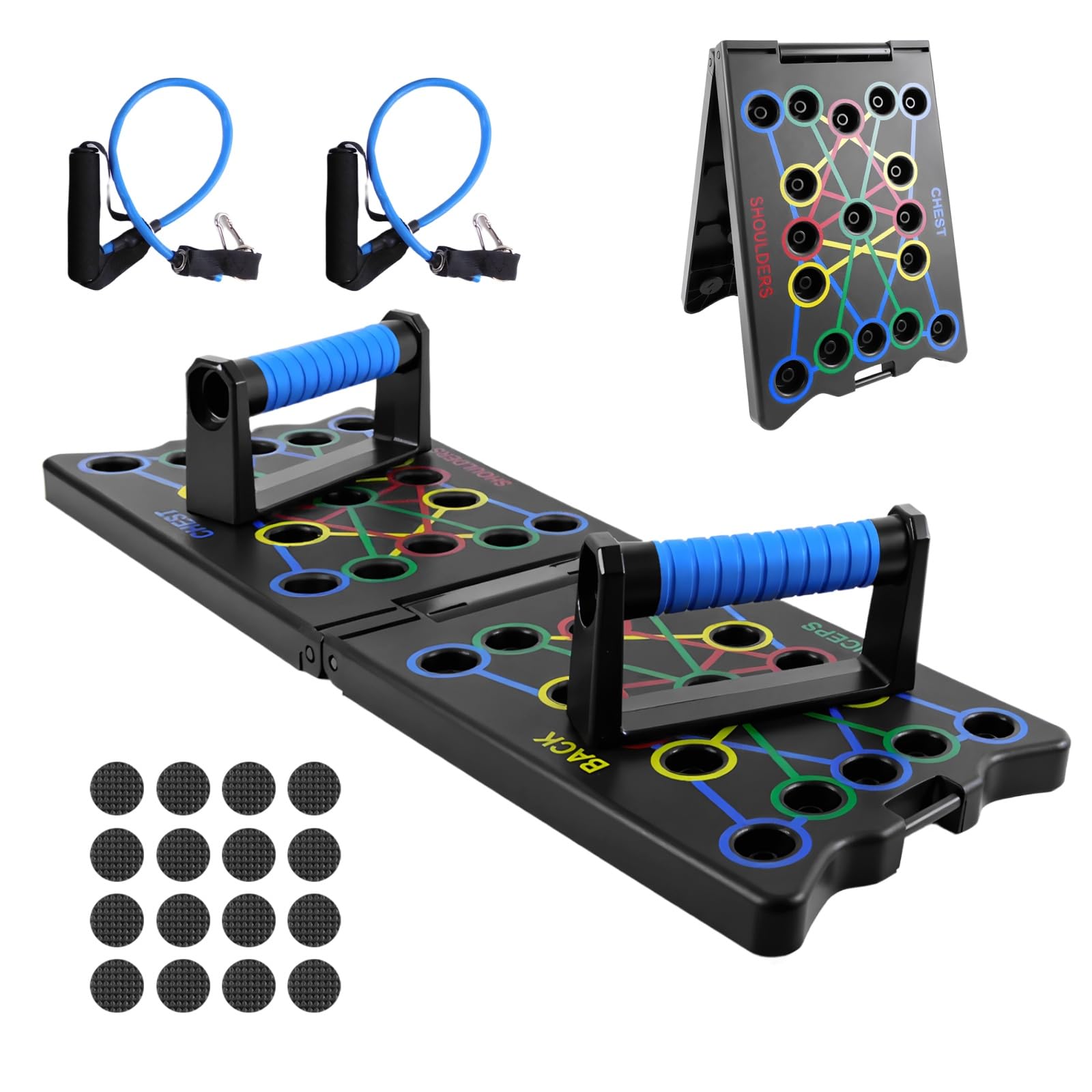 Multifunction Push Up Board, 24-in-1 Portable Strength Training Equipment,Home Workout Fitness Board with Resistance Bands,Handles&Non Slip Stickers,for Exercise Shoulders,Chest,Back and Triceps