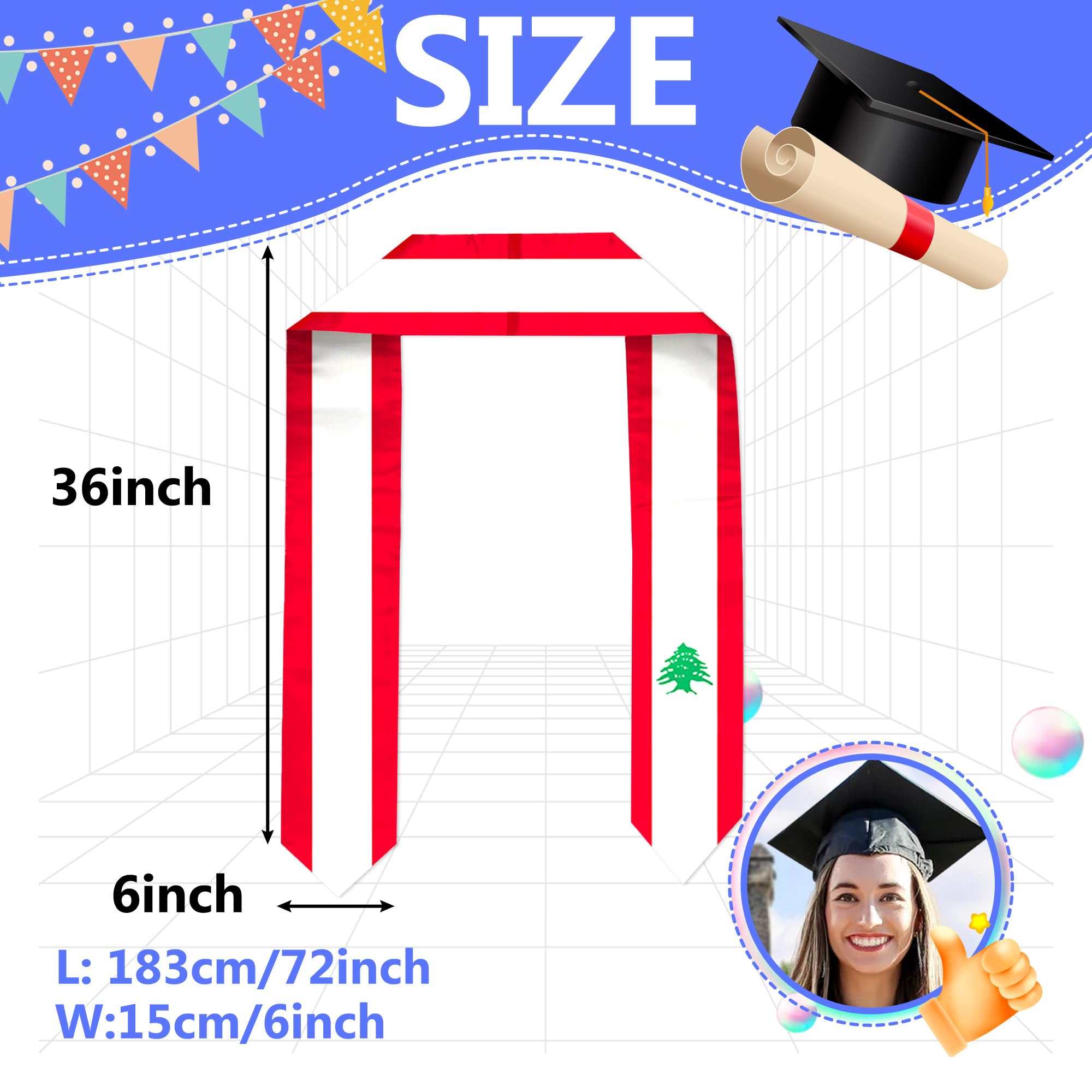 SECUNL Lebanon Flag Graduation Stole Sash,Lebanon Flag Graduation Shawl Sash Stole Wraps Scarf For International Study Pride Women Men