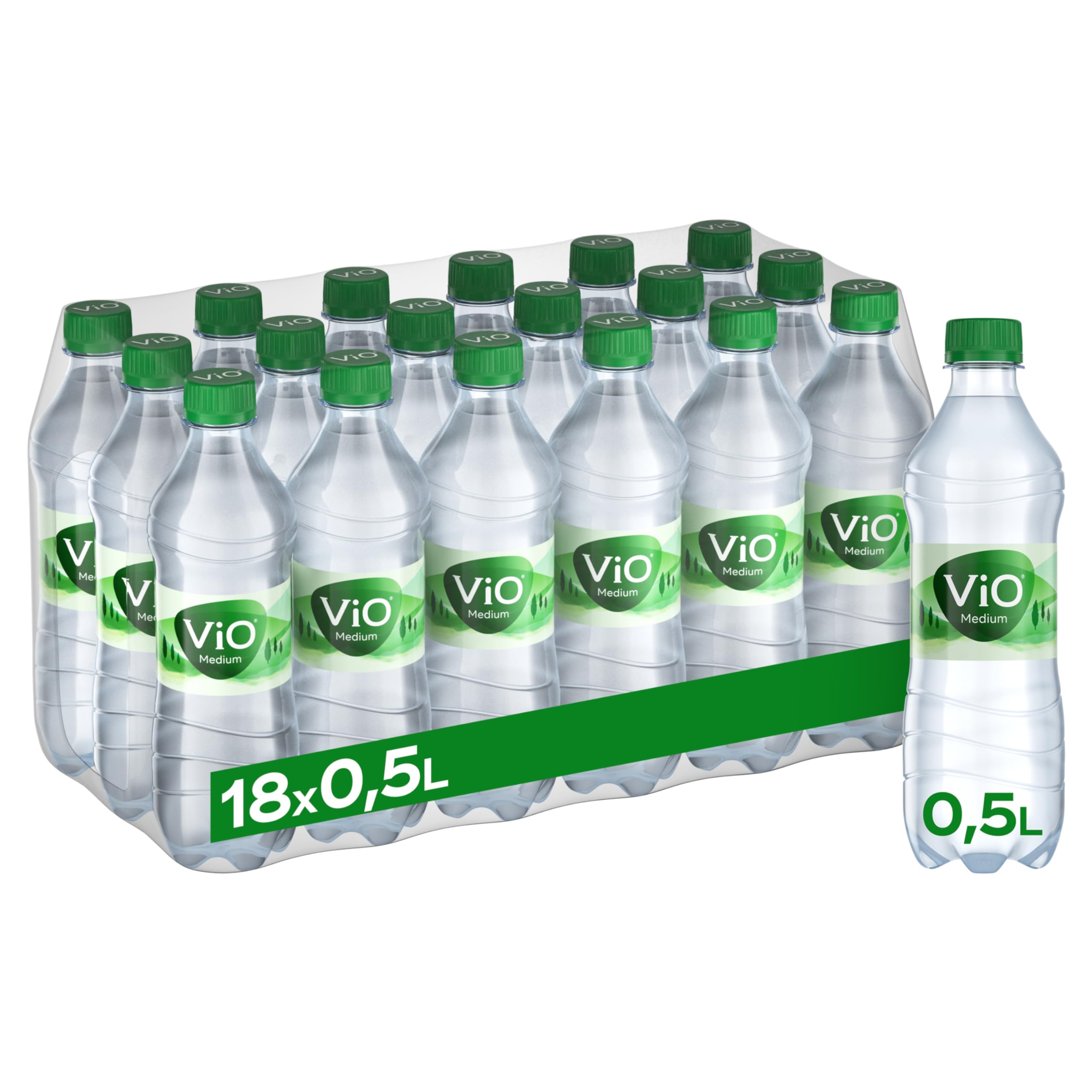 ViO Bio Wasser Medium - Natürliches Mineralwasser mit weniger Kohlensäure - mit weichem Geschmack - Sprudelwasser in umweltfreundlchen Einweg Flaschen (18 x 500 ml)