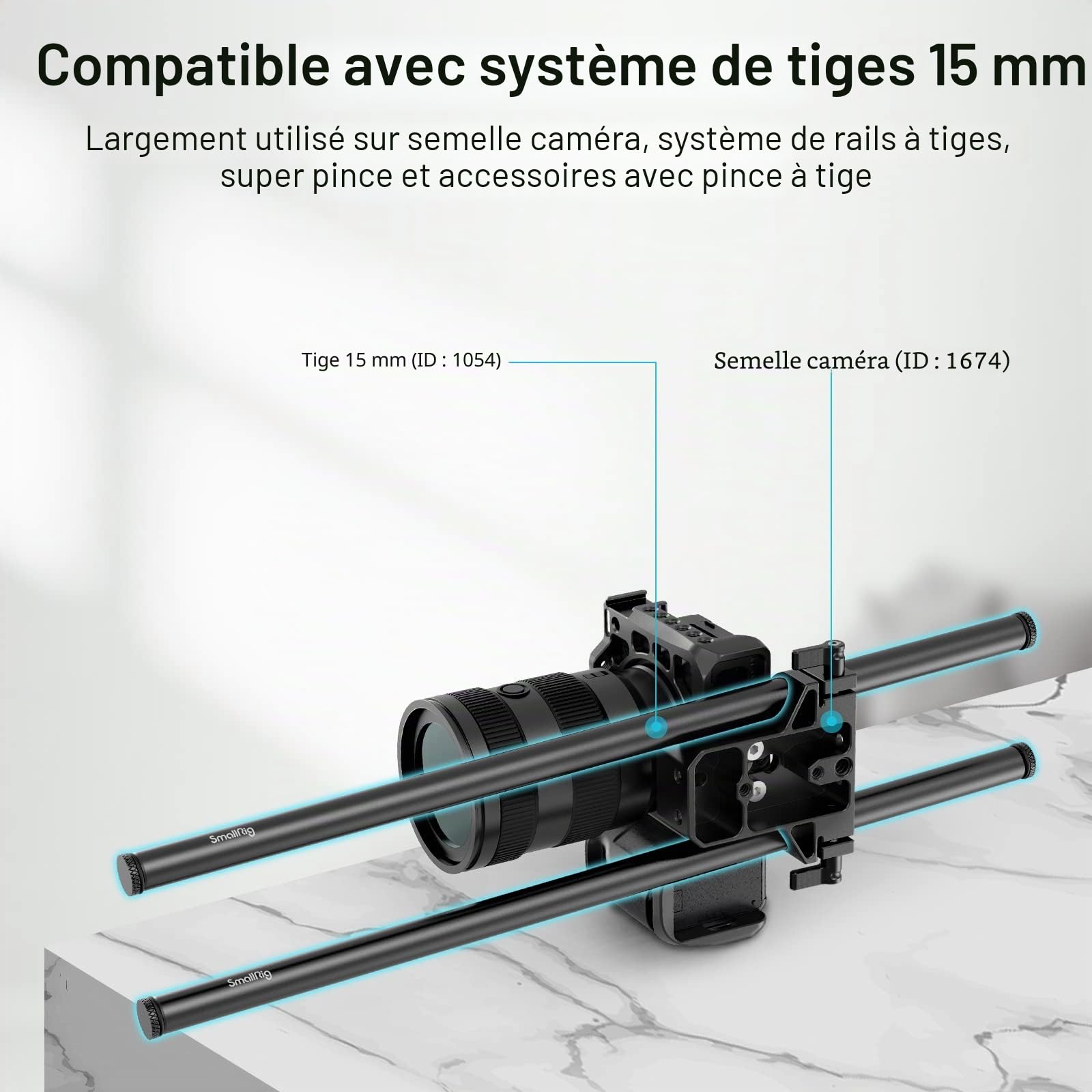 SMALLRIG 15mm Rod en Alliage D'aluminium 40cm pour Caméscope, DSLR Camera, Lot de 2-1054