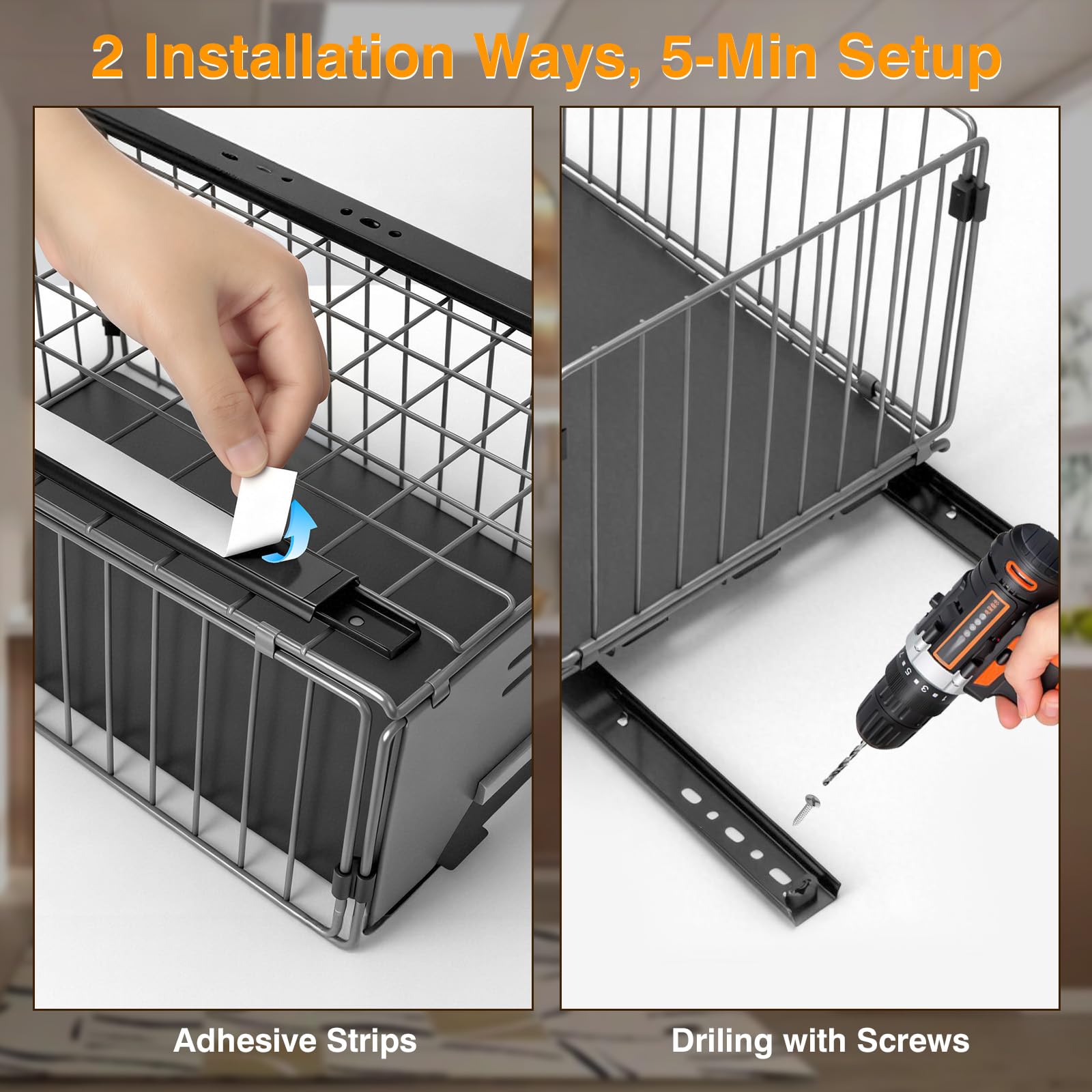 AiQInu Lot de 2 Tiroirs Coulissants Extensibles, Organisateur de Placard Sans Perçage, Rails pour Tiroir de Cuisine, Silencieux pour Rangement Cuisine, Salle de Bain, Installation Facile, 37.5x24.5x19