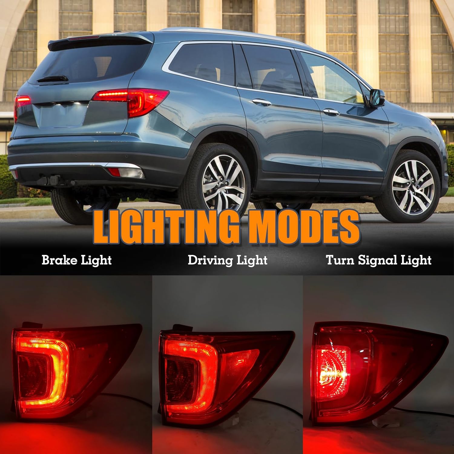 Right Outer Tail Light Assembly Compatible With 2016 2017 2018 Honda Pilot Rear Light Brake Lamp Right Passenger Side 33500TG7A01 HO2805107