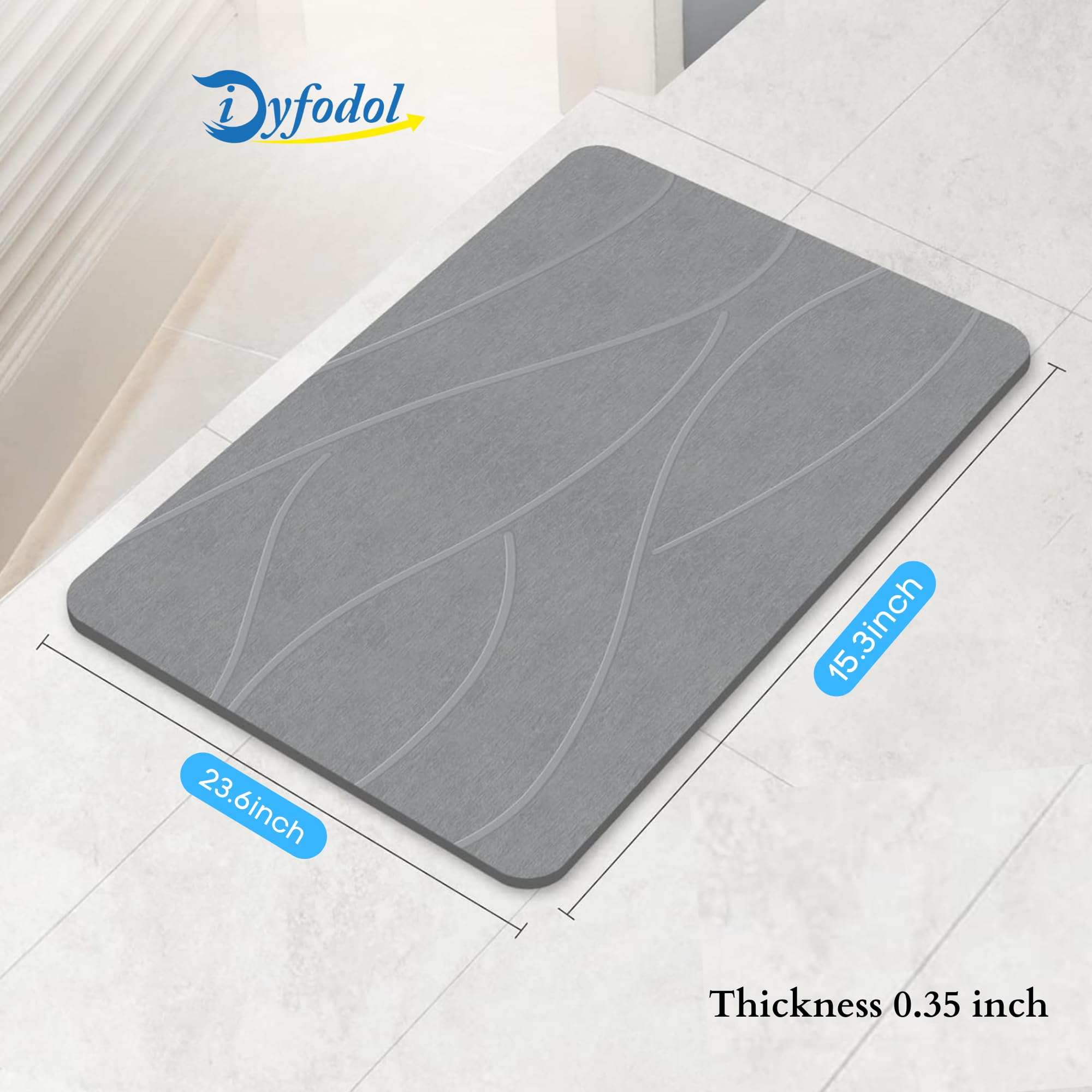 Tapis de bain en pierre de diatomite super absorbant, séchage rapide, facile à nettoyer, antidérapant, polyvalent, pour salle de bain, cuisine et plus encore - 40 x 60 cm (diatomite, gris)