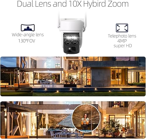 Miniatura 2 de Cámara de seguridad solar 2K inalámbrica para exteriores, zoom híbrido de 10X, cámaras PTZ de 360 para seguridad del hogar con panel solar de 6 W,