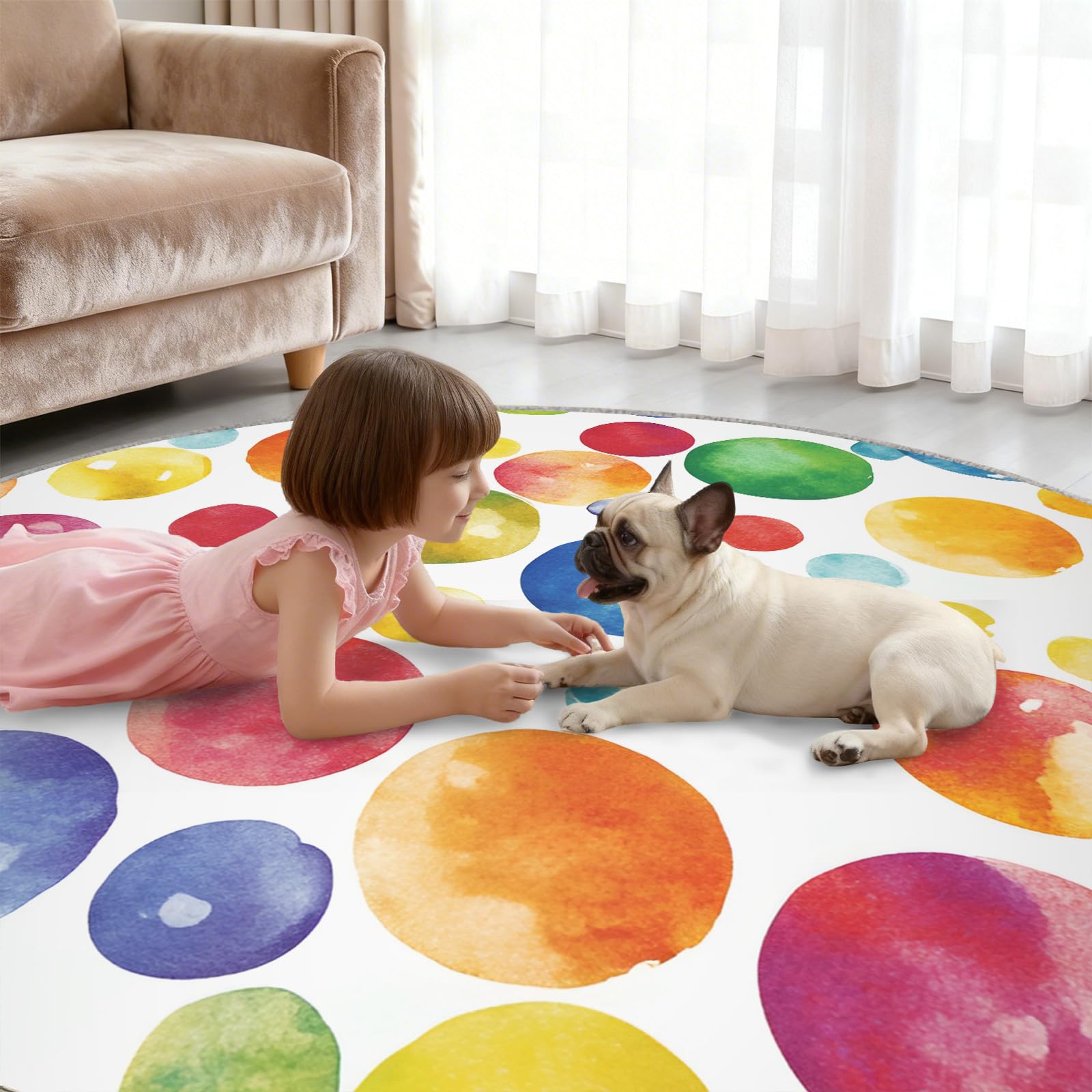 Générique Grand Tapis Rond Lavable Motif Graffiti Pop Art pour Salon, Chambre à Coucher, Table à Manger, décoration d'intérieur - 200 cm