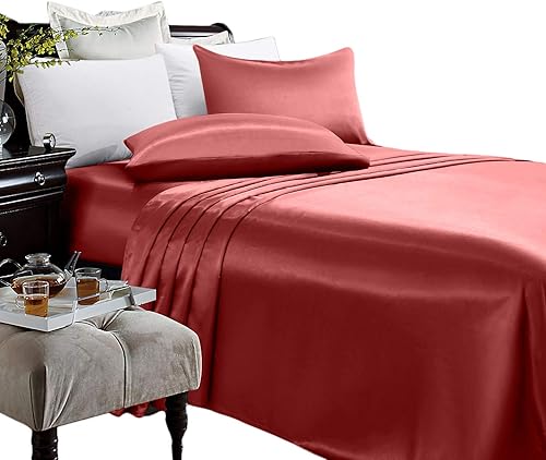 Juego de 5 sábanas de satén divididas para cama ajustable, juego de cama de lujo, juego de sábanas rojas divididas, sábanas suaves y funda de